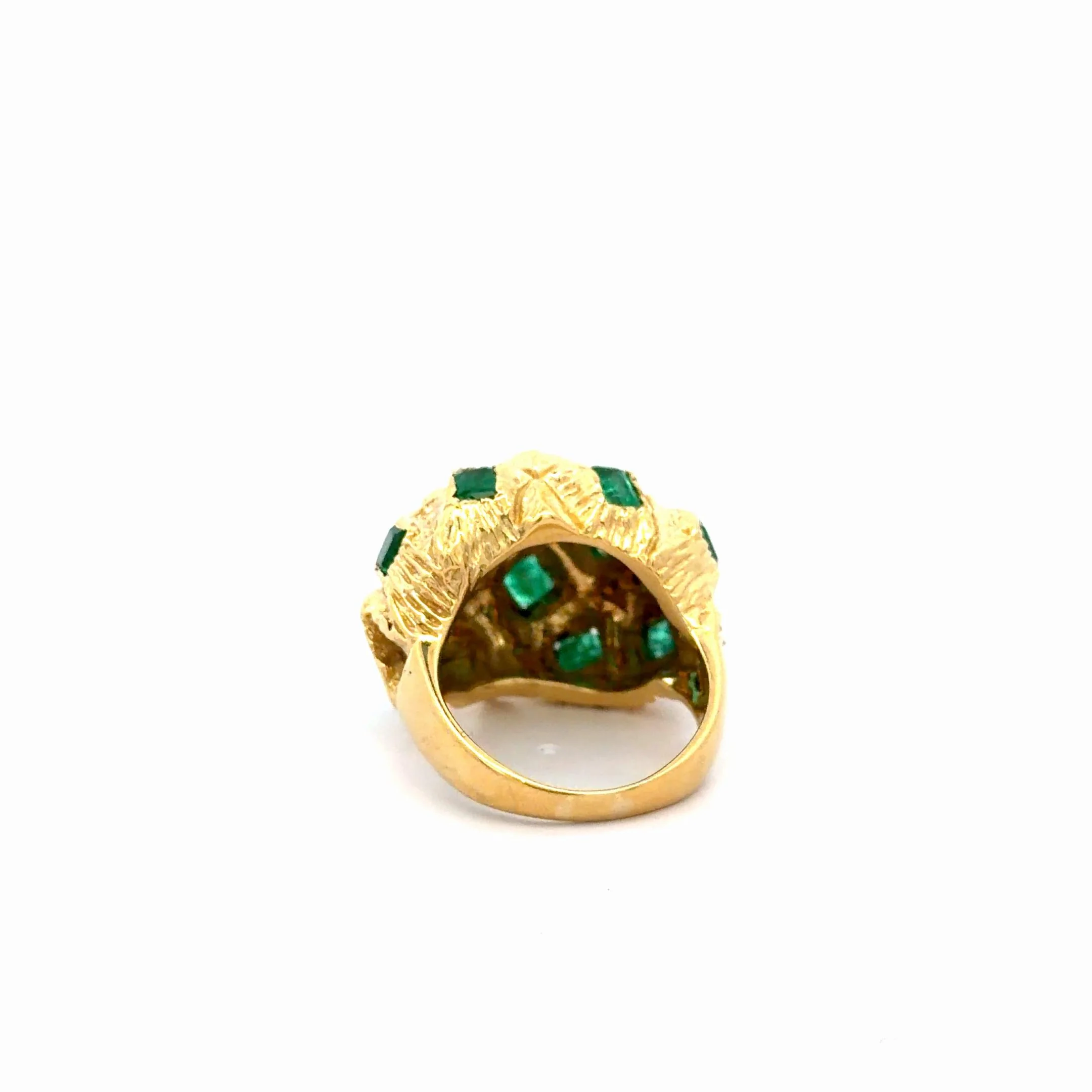 Vintage 3.20 Carat Emerald Bombe Dome Sputnik 18K Gold Statement Ring - Image 5