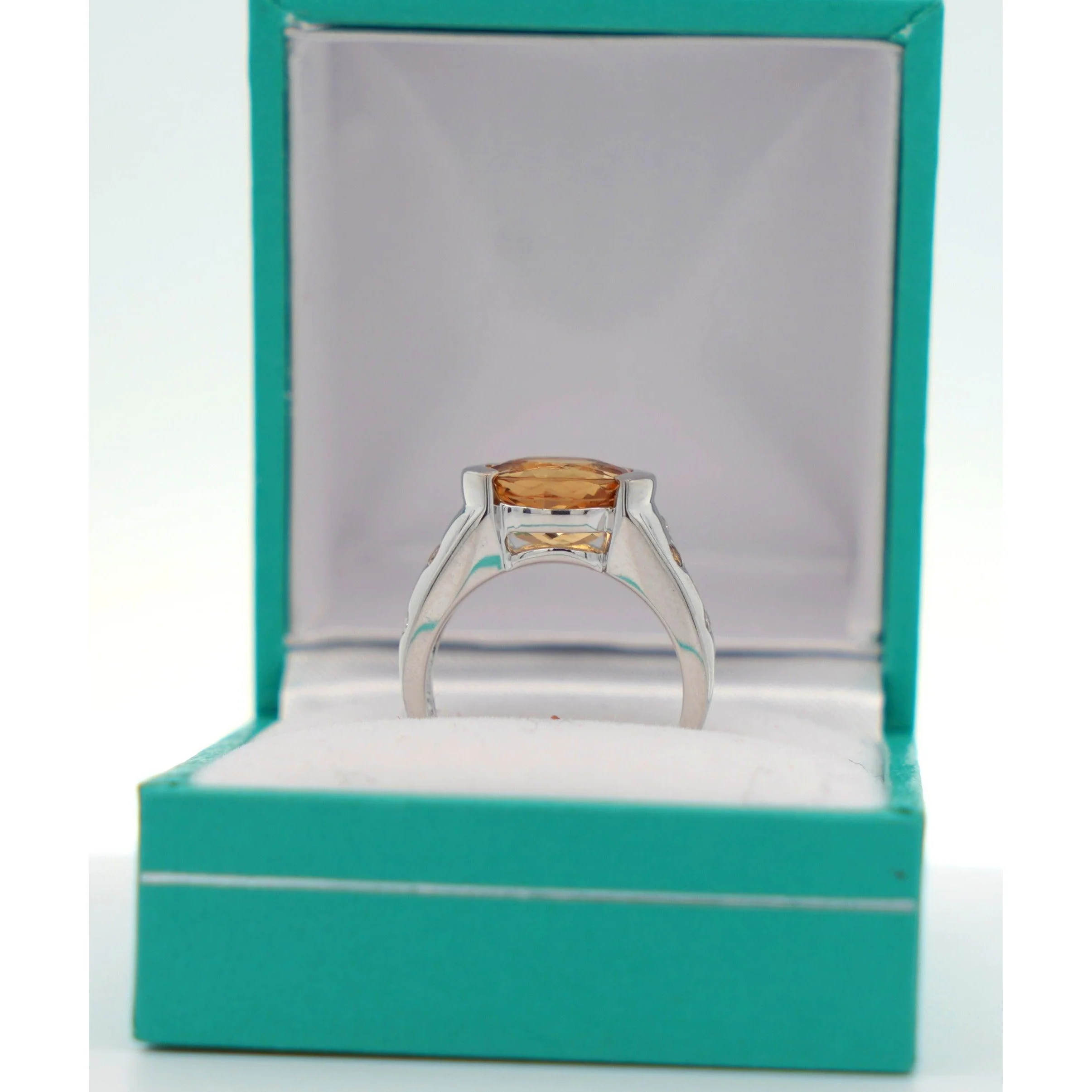 3.07 Carat Orange Precious Topaz & Floating Diamond Ring in East West Setting - Image 5