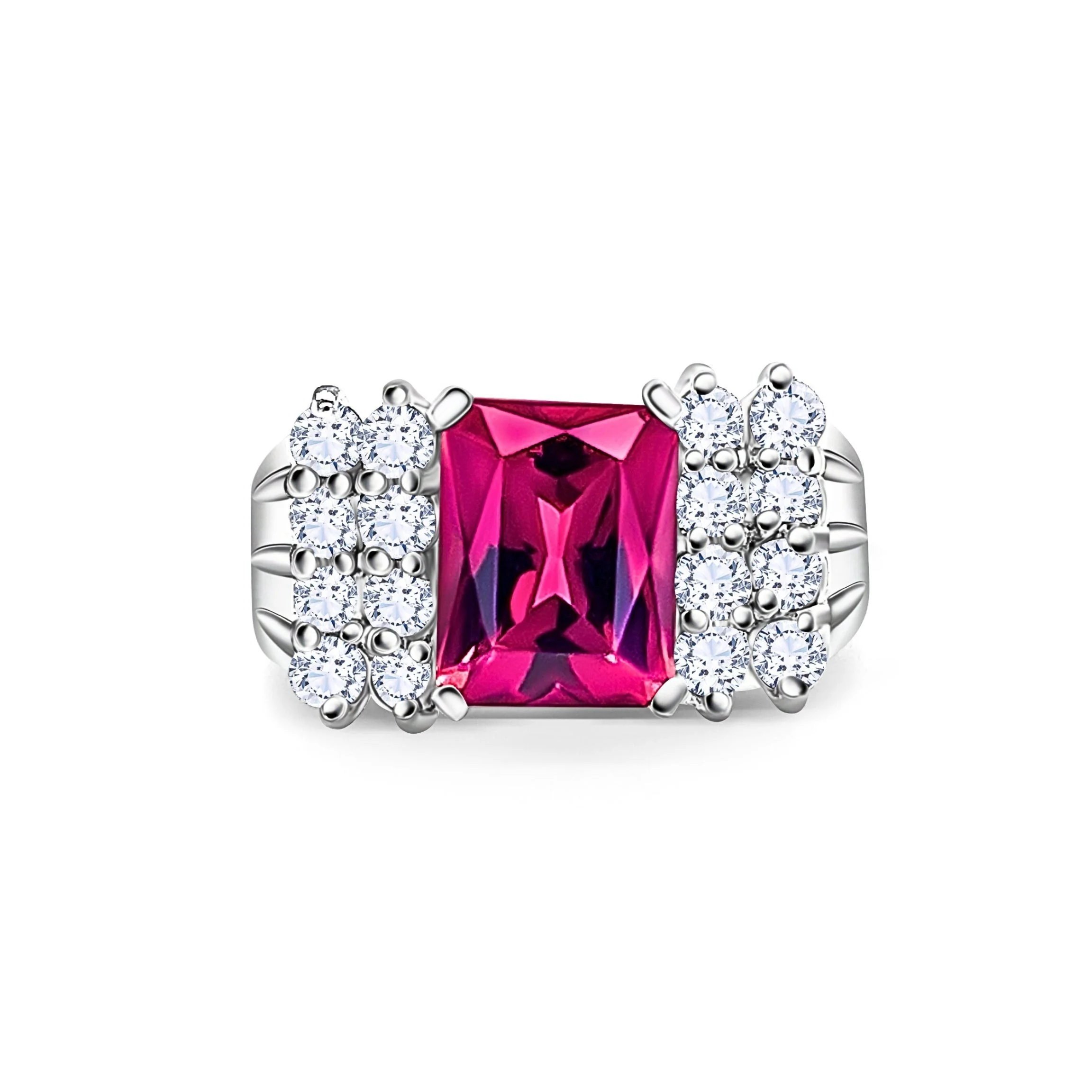 Vintage 3 Carat Radiant Cut Vivid Pink/Purple Tourmaline and Diamond Platinum Ring - Image 12