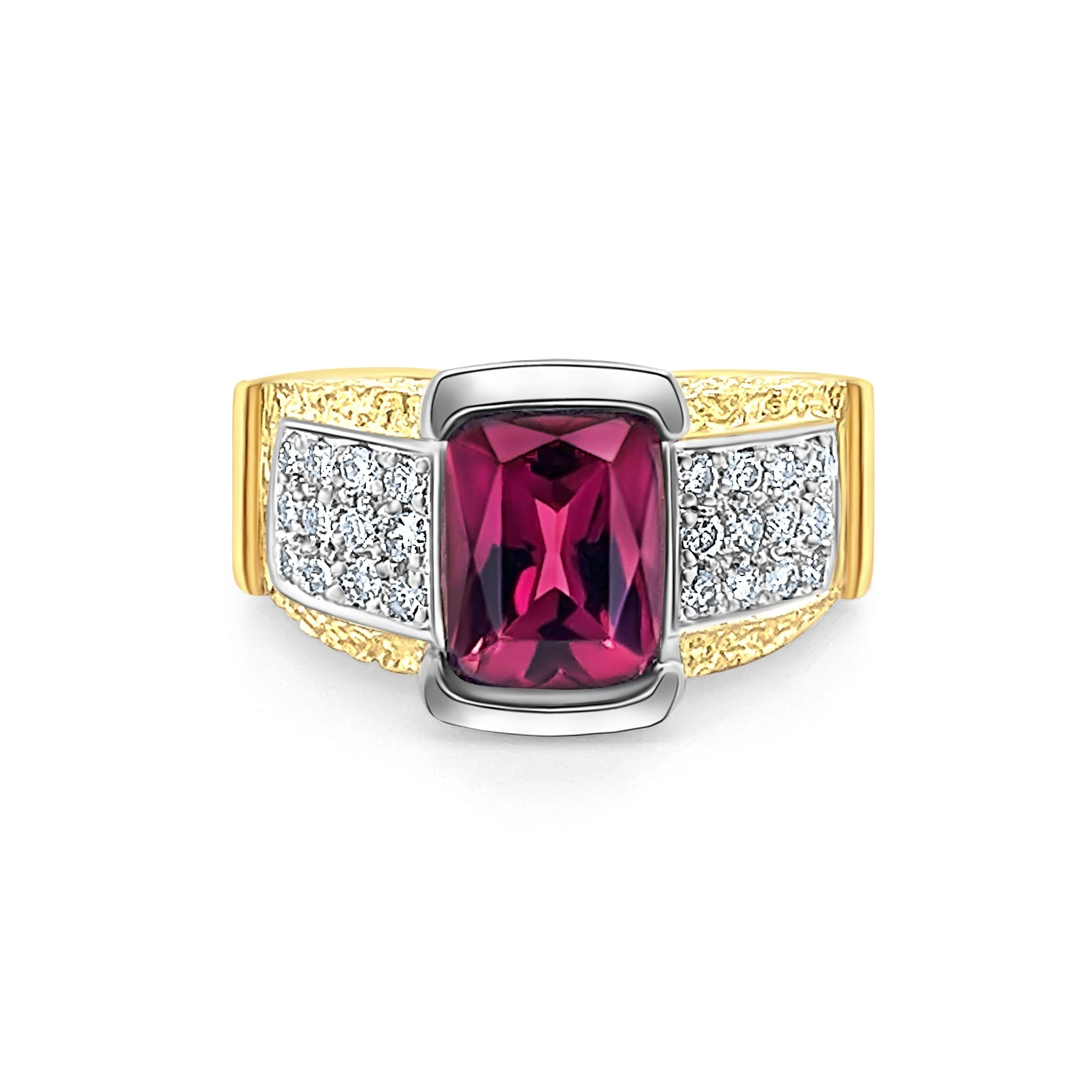 Vintage Radiant Cut 4.50 Carat Red Rubellite Tourmaline and Diamond Ring in Platinum and 18K Gold - Image 3
