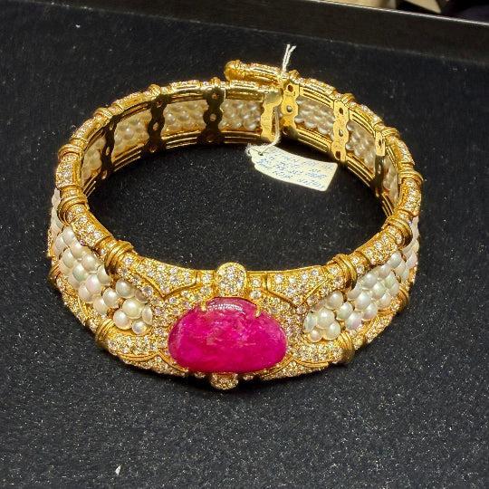 Vintage 45 Carat No Heat Ruby, Diamond, and Pearl Cuff Choker Necklace - Image 5