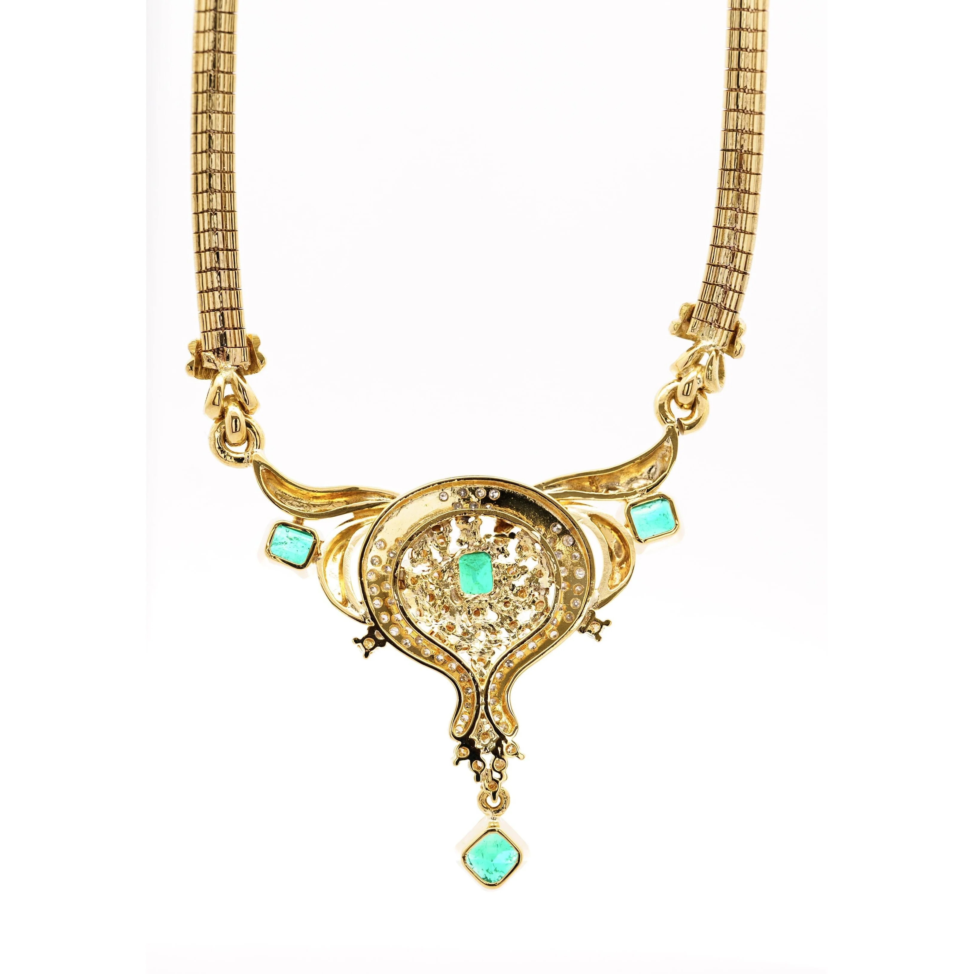 Vintage 5 Carat Emerald & Diamond Necklace in 14K Gold - Image 3