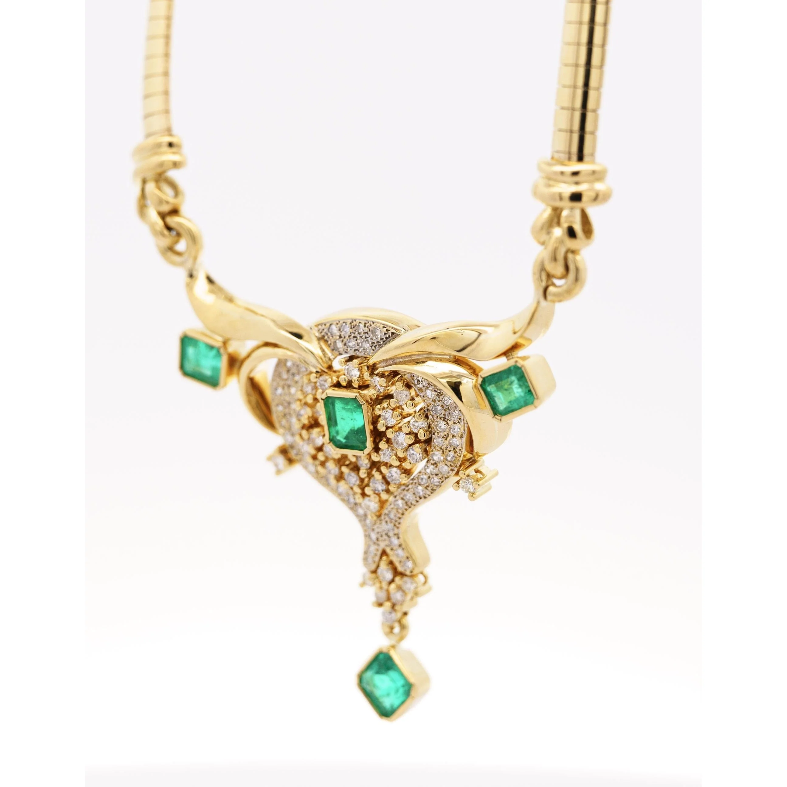Vintage 5 Carat Emerald & Diamond Necklace in 14K Gold - Image 4