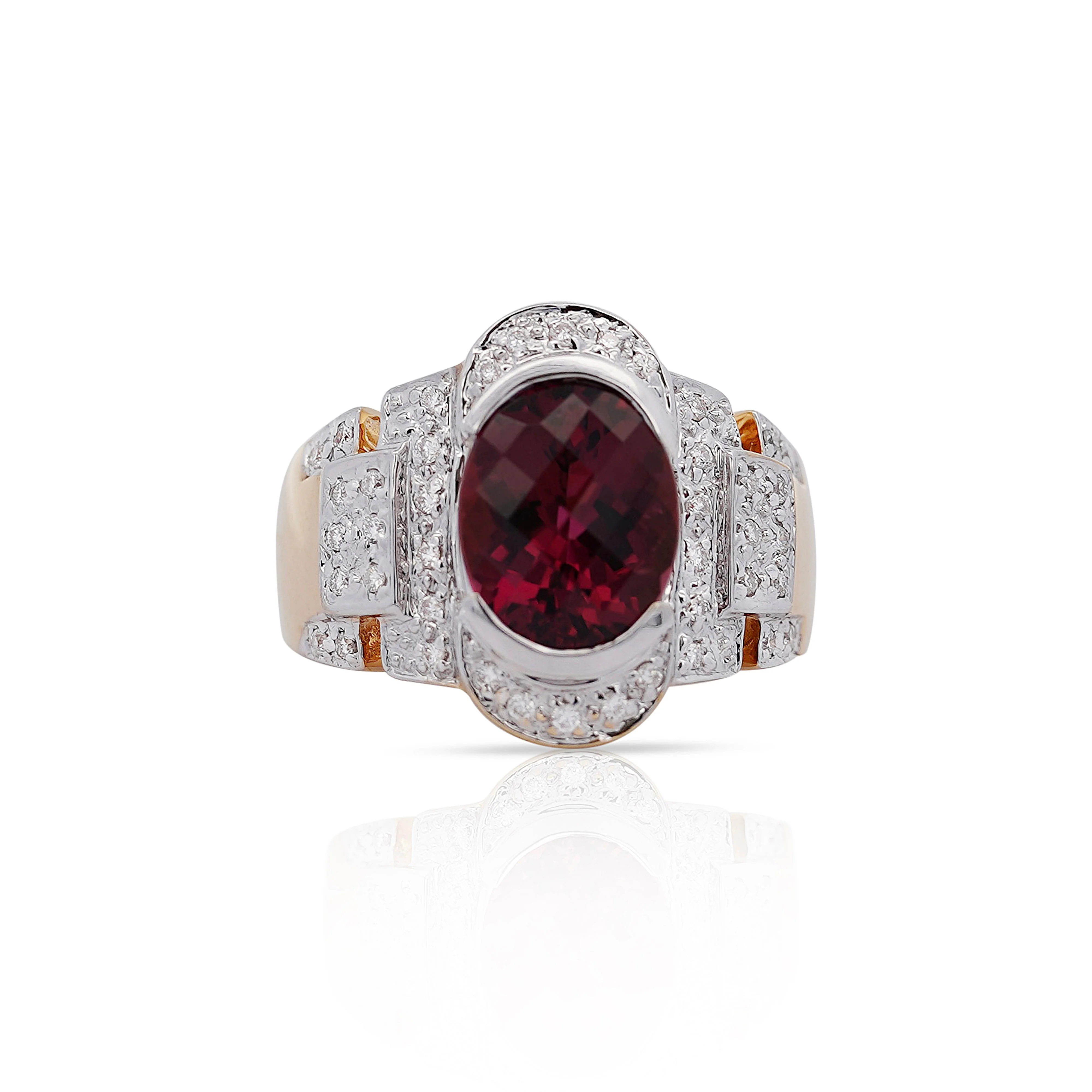 Vintage Retro Regal Style 5 Carat Red Tourmaline & Diamond Ring in 18K Gold - Image 13