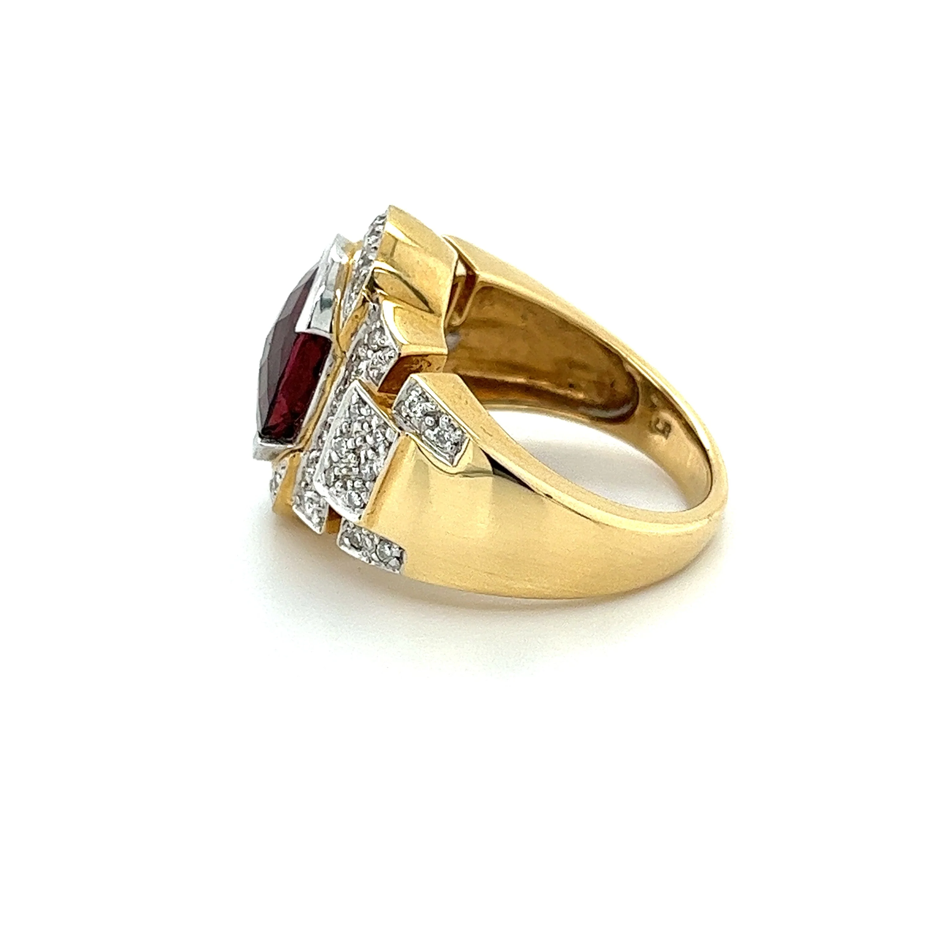 Vintage Retro Regal Style 5 Carat Red Tourmaline & Diamond Ring in 18K Gold - Image 6