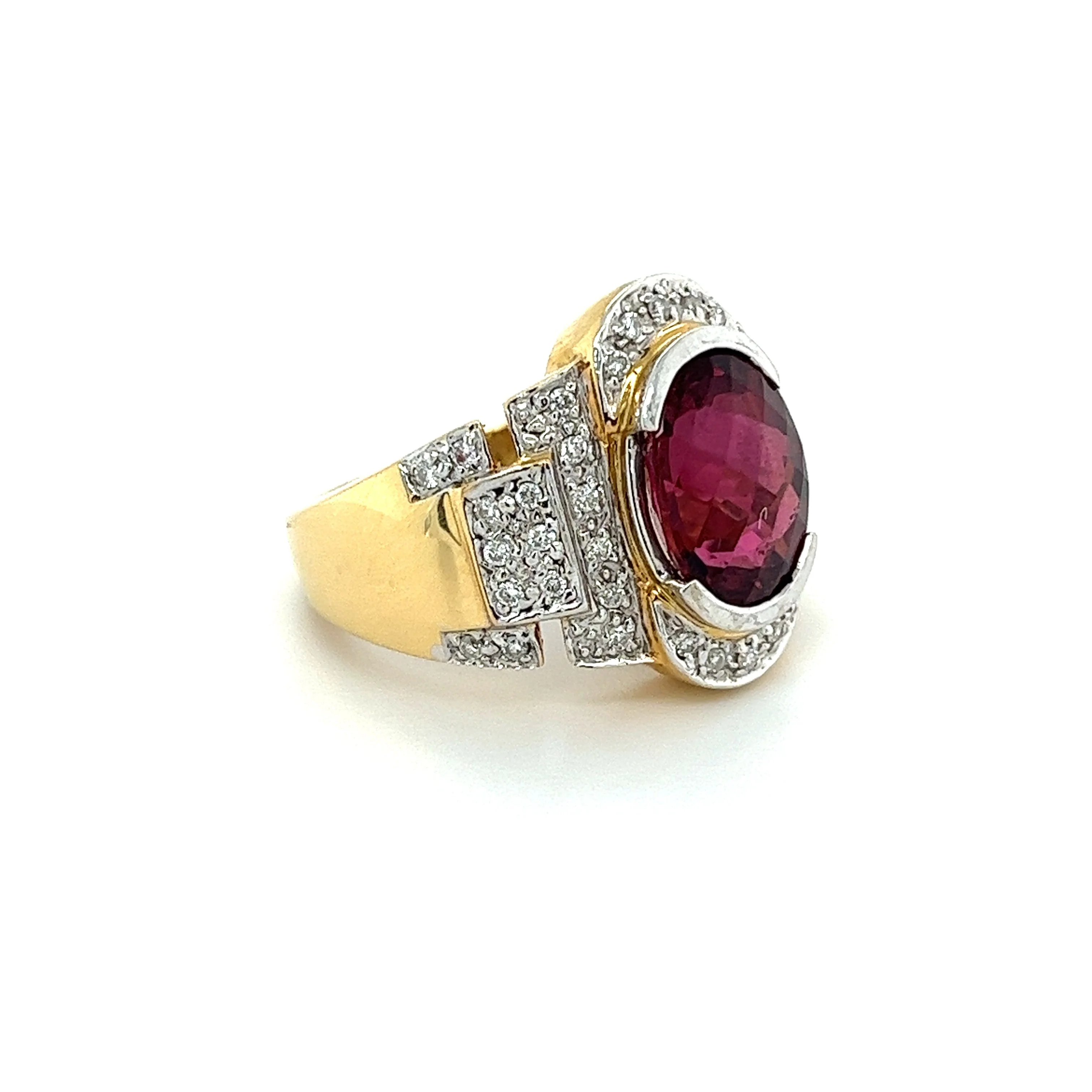Vintage Retro Regal Style 5 Carat Red Tourmaline & Diamond Ring in 18K Gold - Image 7