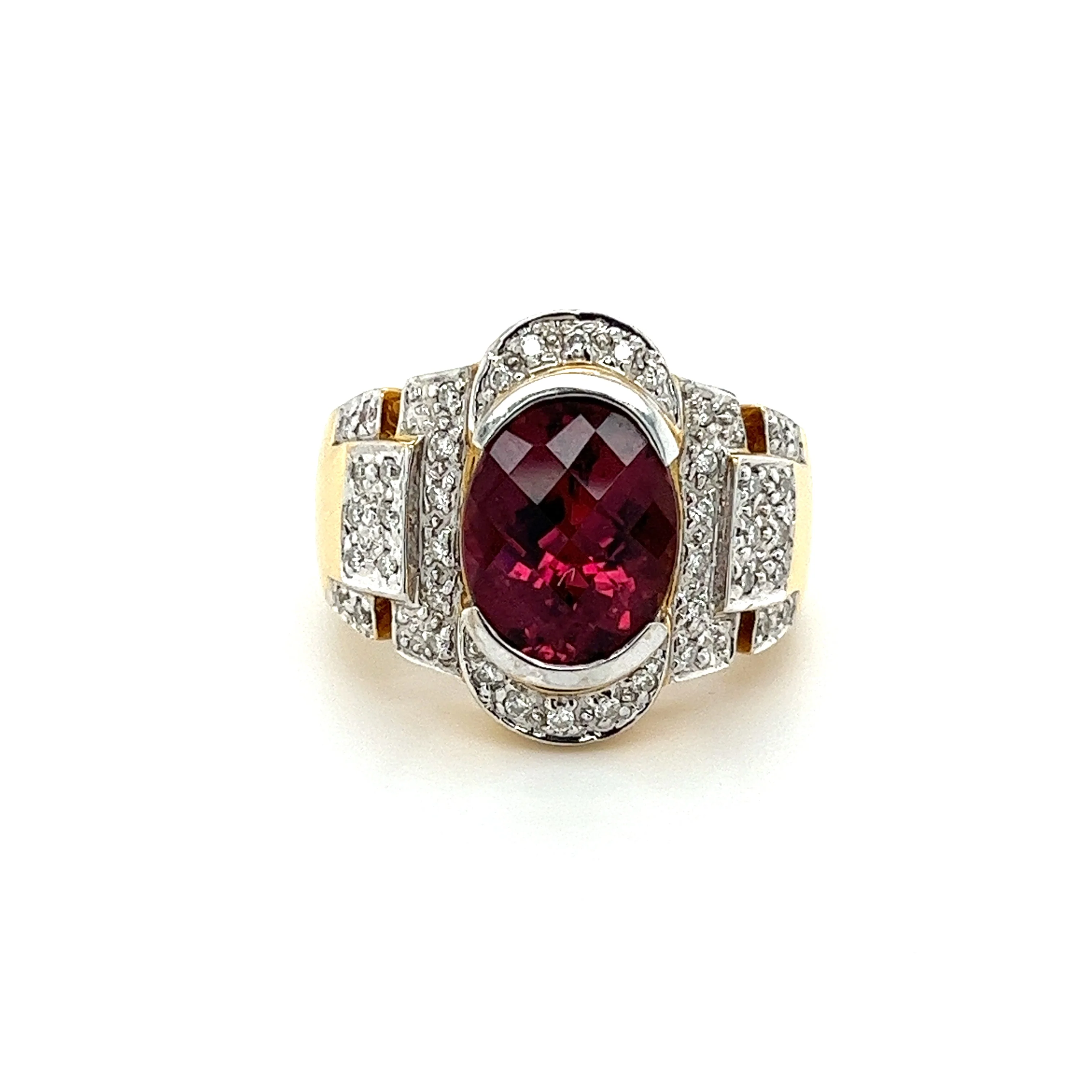 Vintage Retro Regal Style 5 Carat Red Tourmaline & Diamond Ring in 18K Gold - Image 8