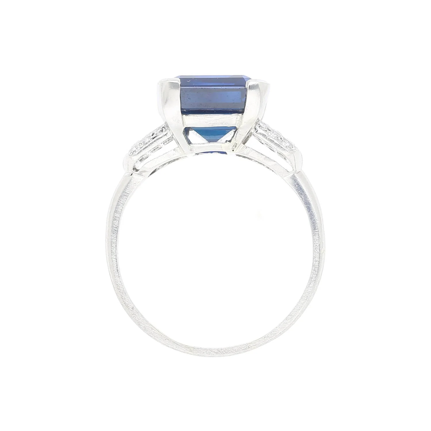 Vintage AGL Certified 6.80 Carat No Heat Blue Sapphire and Diamond Platinum Ring - Image 6