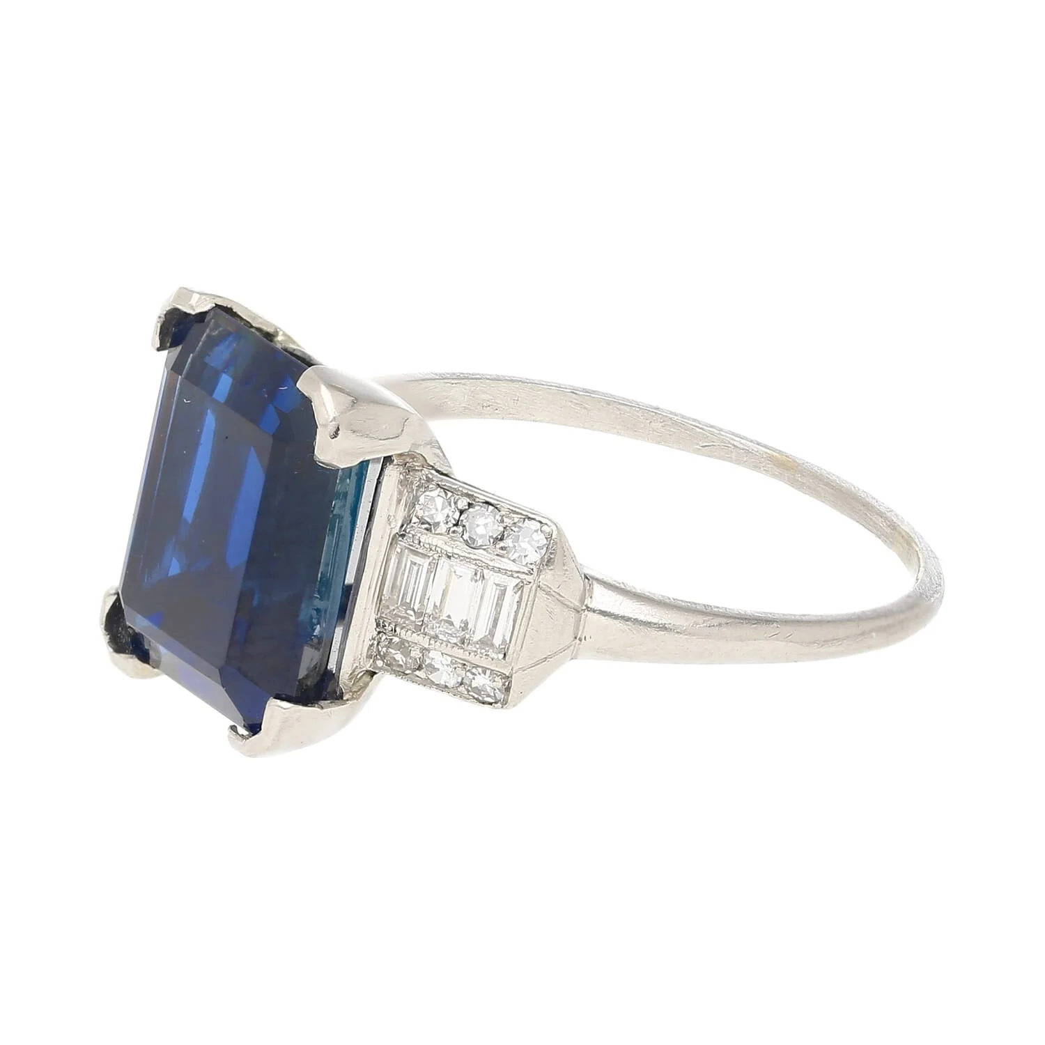Vintage AGL Certified 6.80 Carat No Heat Blue Sapphire and Diamond Platinum Ring - Image 8