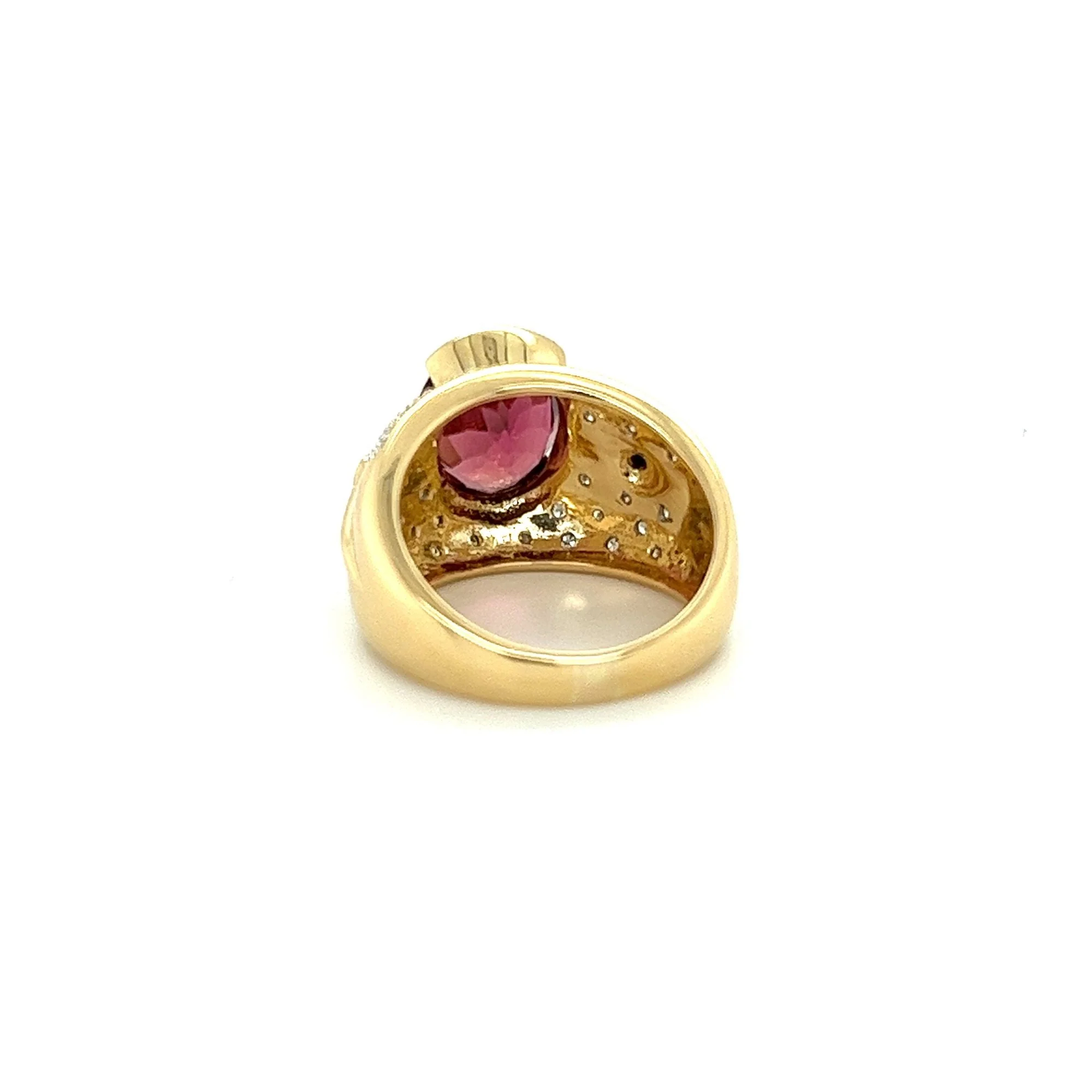 Vintage 6 Carat Pinkish Red Oval Cut Tourmaline Bezel Set Unisex Ring in 18K Yellow Gold - Image 10