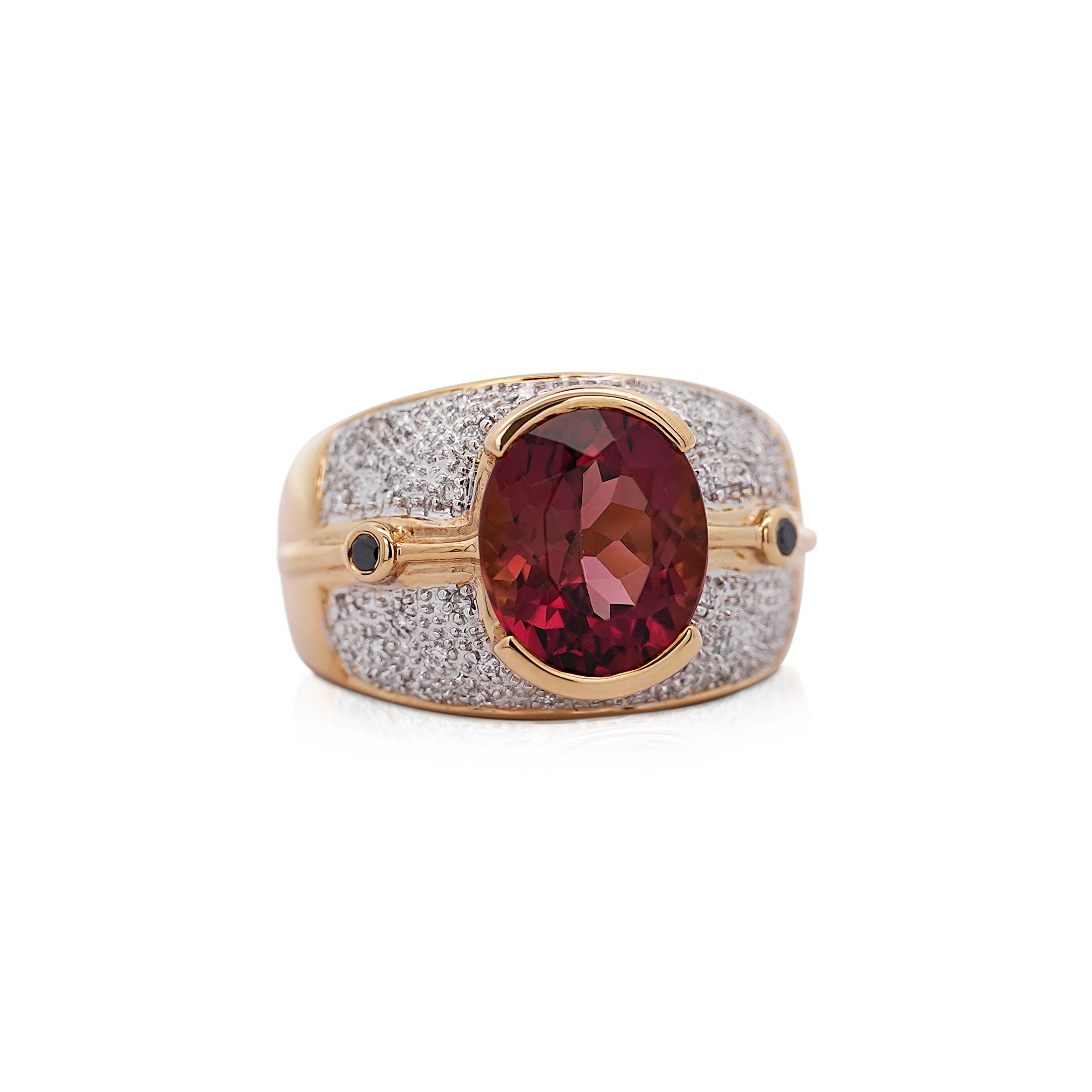 Vintage 6 Carat Pinkish Red Oval Cut Tourmaline Bezel Set Unisex Ring in 18K Yellow Gold - Image 11