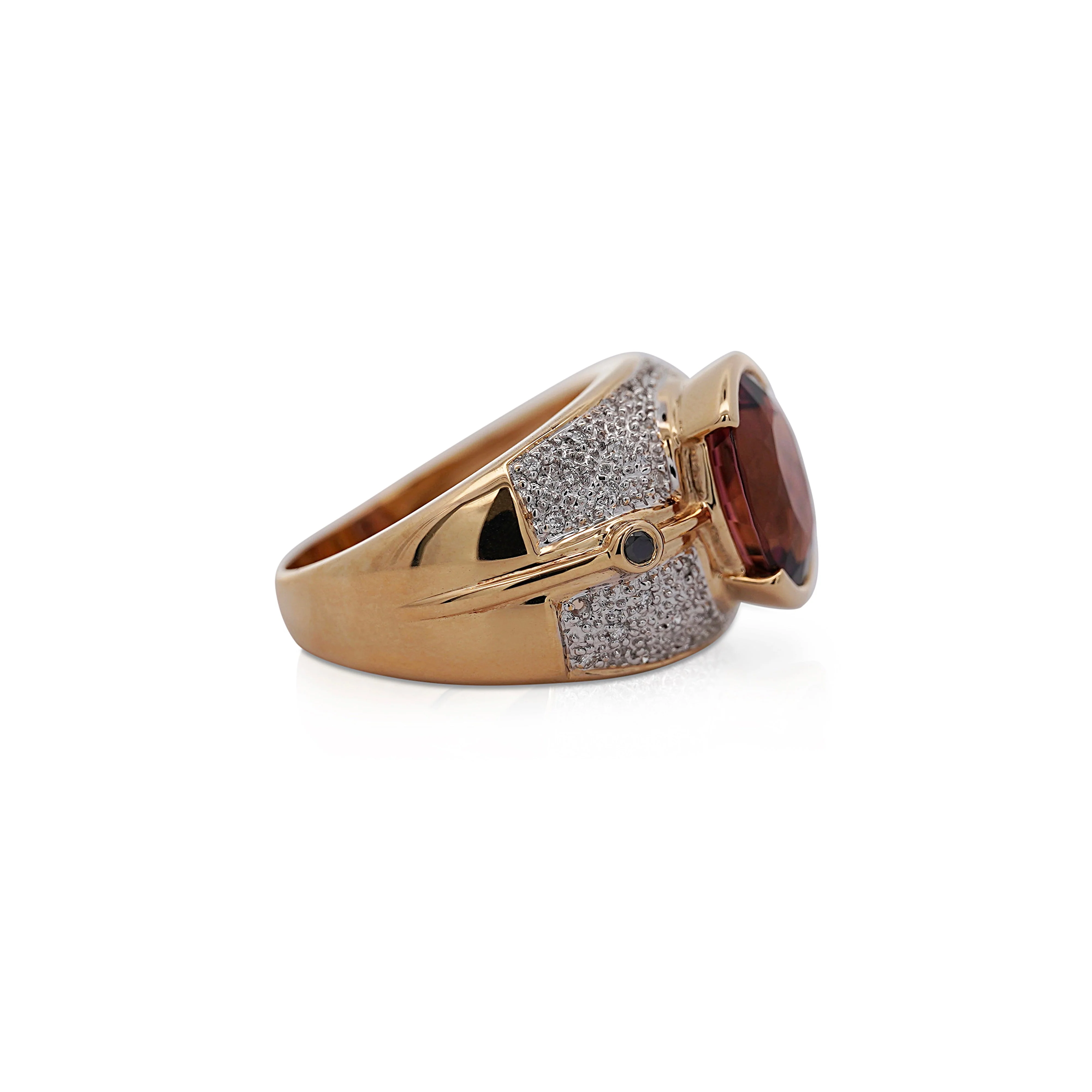 Vintage 6 Carat Pinkish Red Oval Cut Tourmaline Bezel Set Unisex Ring in 18K Yellow Gold - Image 12