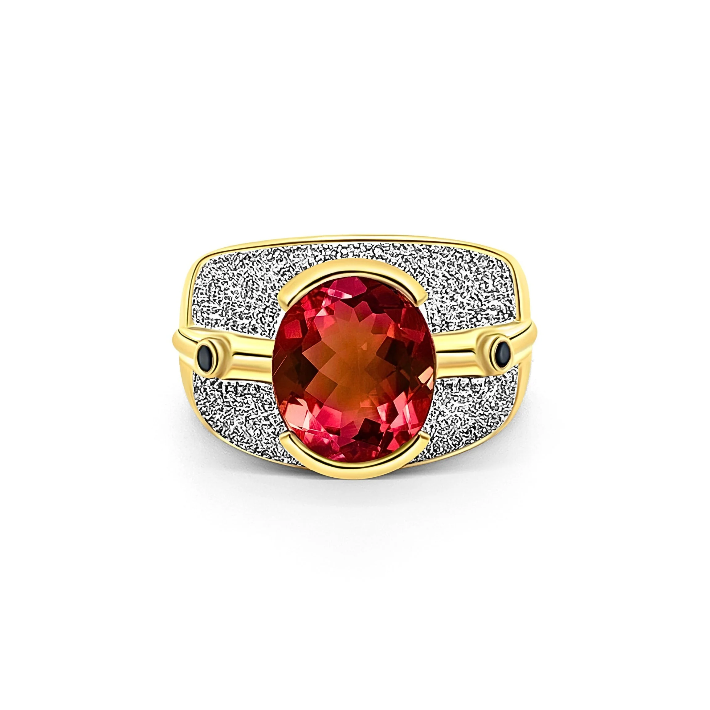 Vintage 6 Carat Pinkish Red Oval Cut Tourmaline Bezel Set Unisex Ring in 18K Yellow Gold - Image 6