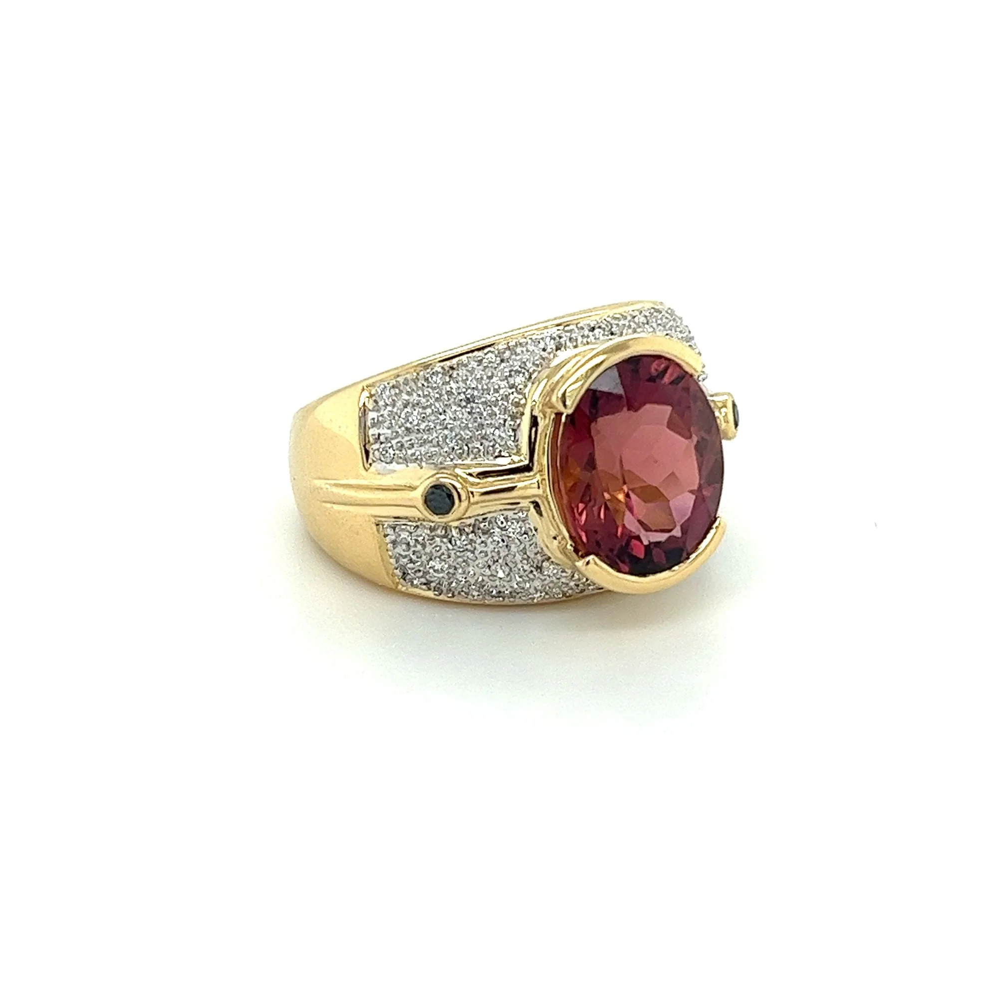 Vintage 6 Carat Pinkish Red Oval Cut Tourmaline Bezel Set Unisex Ring in 18K Yellow Gold - Image 7