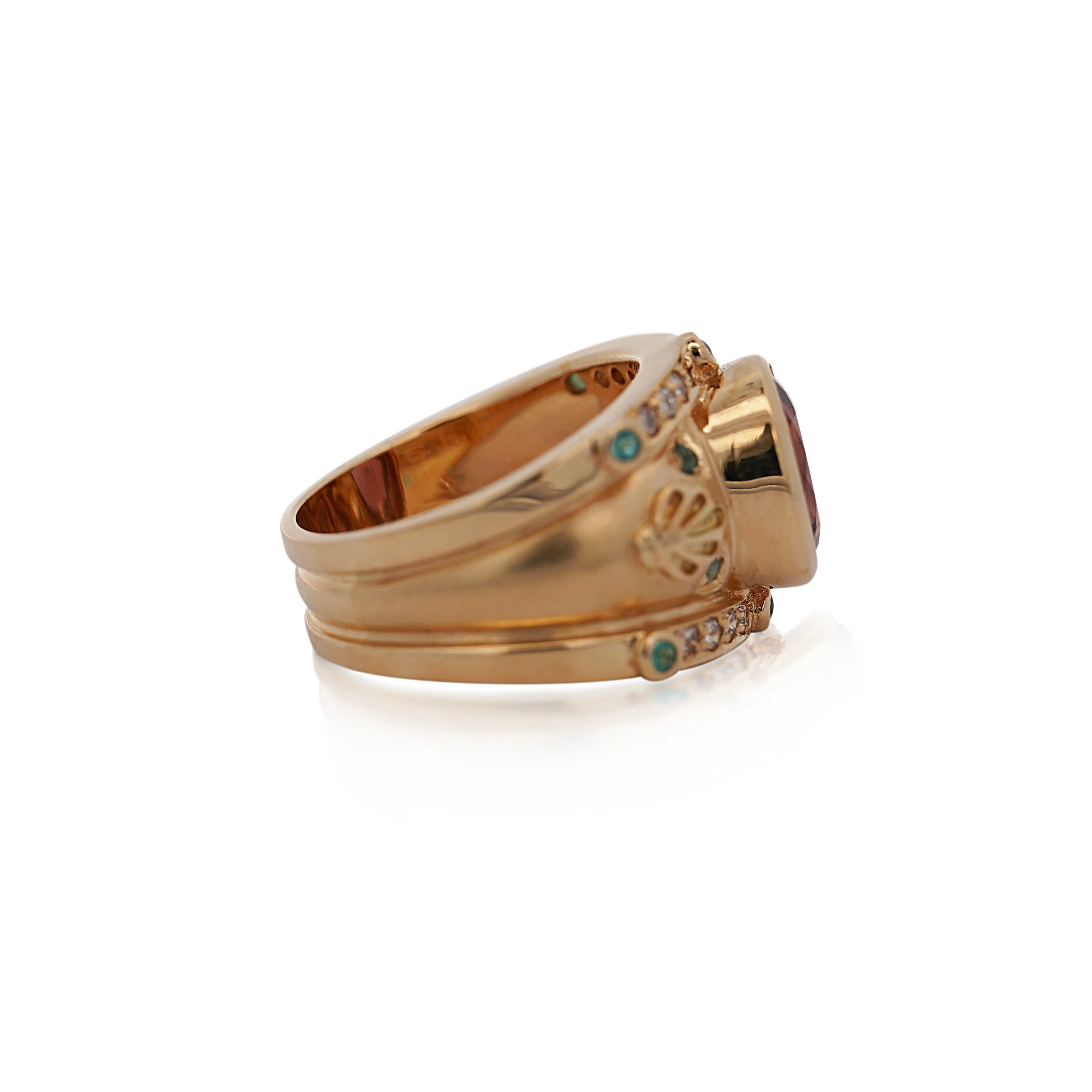 Vintage 6 Carat TW Oval Cut Pinkish-Red Tourmaline with Neon Paraiba Tourmaline and Diamond Ring in 18K Gold - Image 15