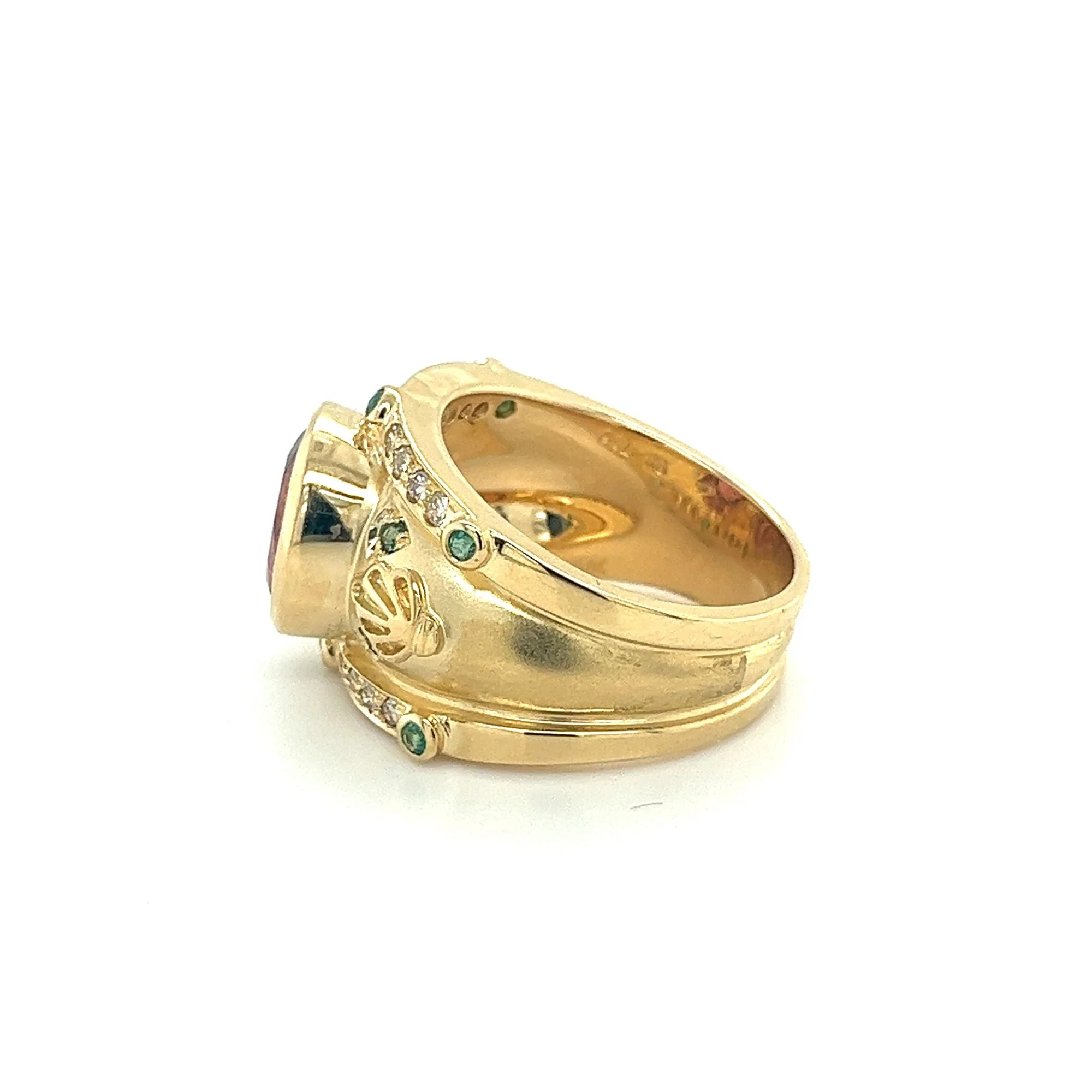Vintage 6 Carat TW Oval Cut Pinkish-Red Tourmaline with Neon Paraiba Tourmaline and Diamond Ring in 18K Gold - Image 8