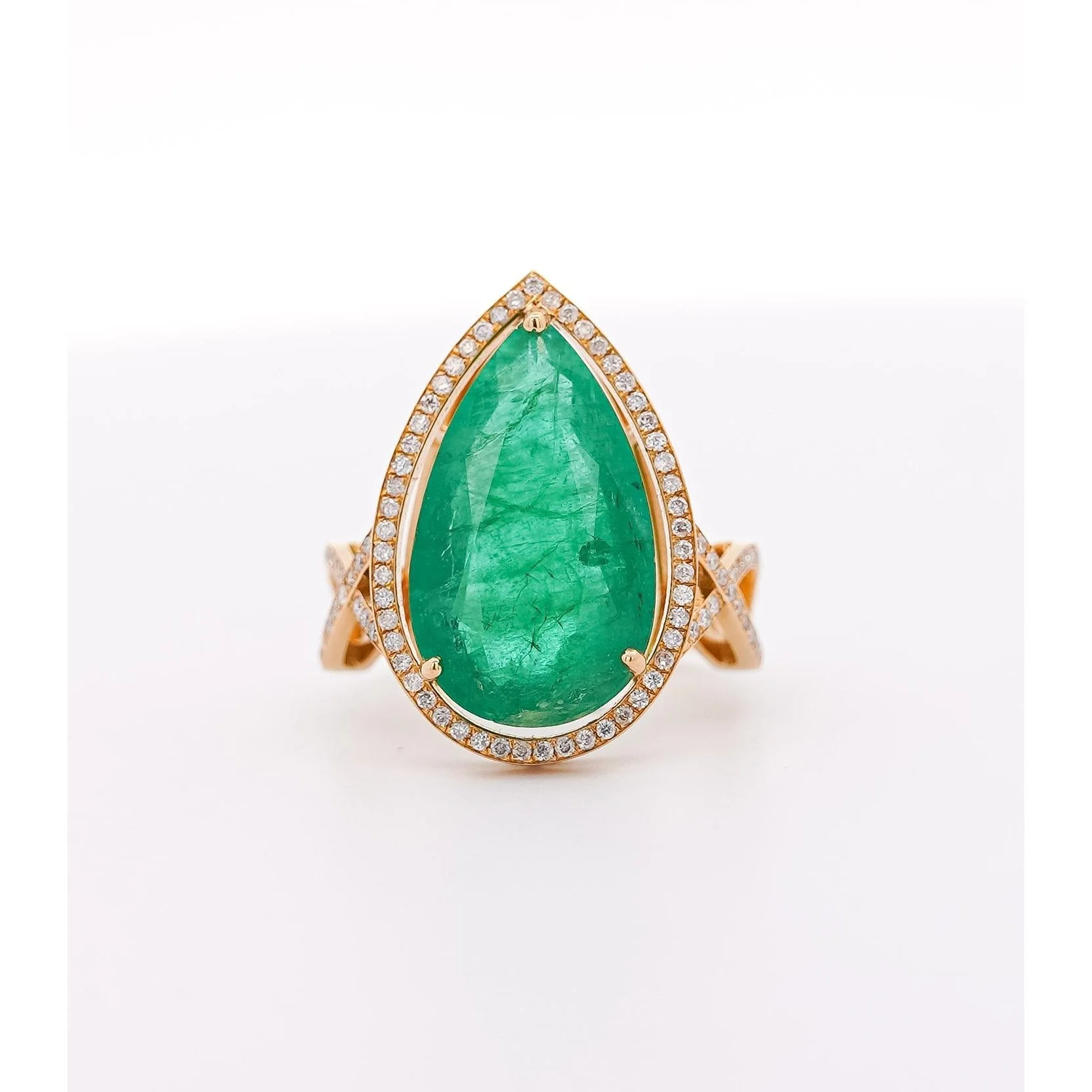 Vintage 9 Carat Pear Cut Zambian Emerald & Diamond Halo Ring Jacket in 18K Gold - Image 11