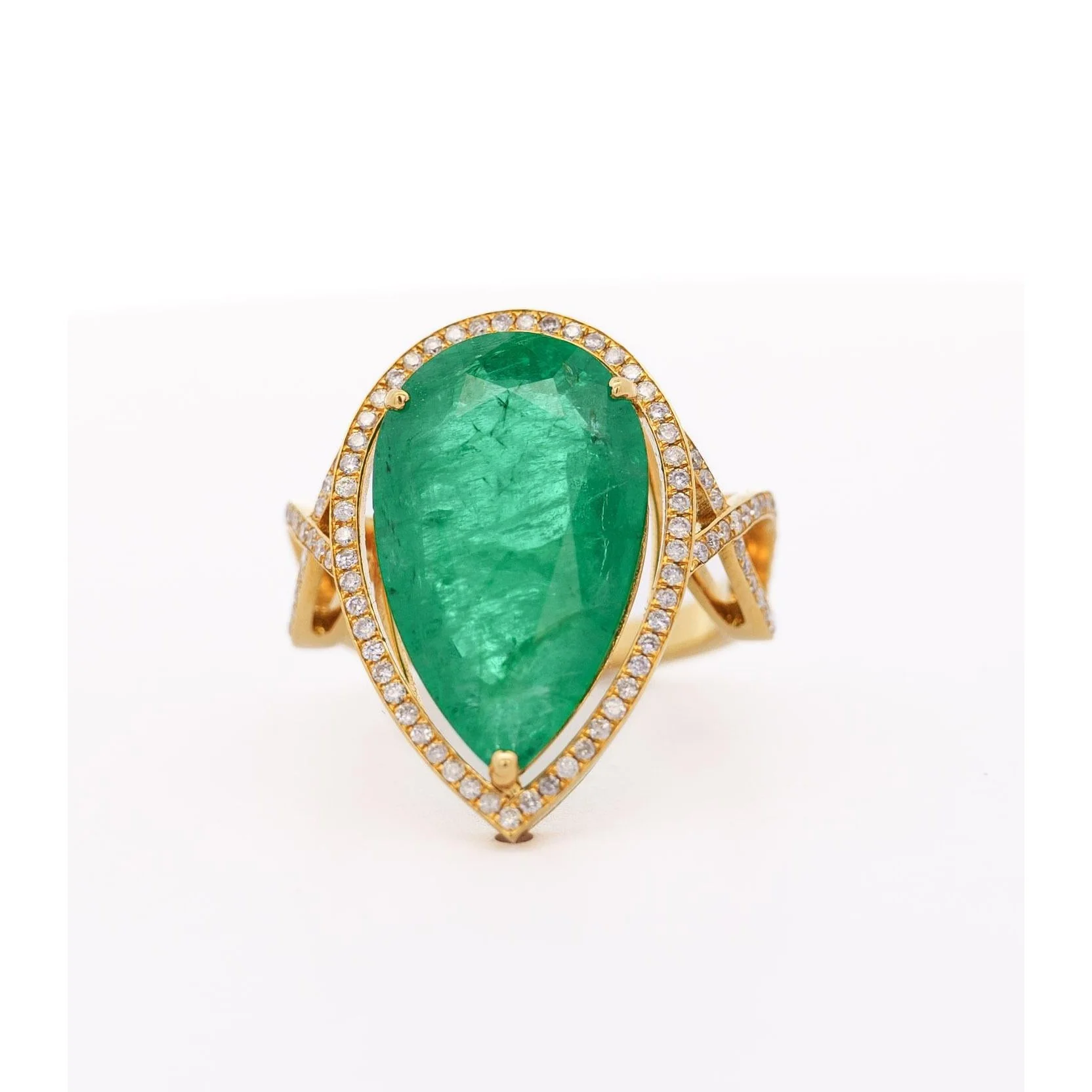 Vintage 9 Carat Pear Cut Zambian Emerald & Diamond Halo Ring Jacket in 18K Gold - Image 3