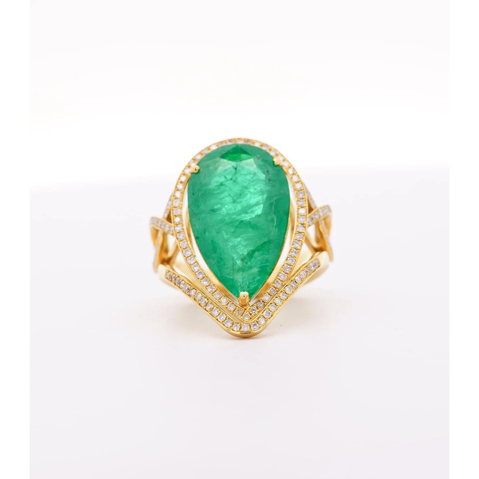 Vintage 9 Carat Pear Cut Zambian Emerald & Diamond Halo Ring Jacket in 18K Gold - Image 8