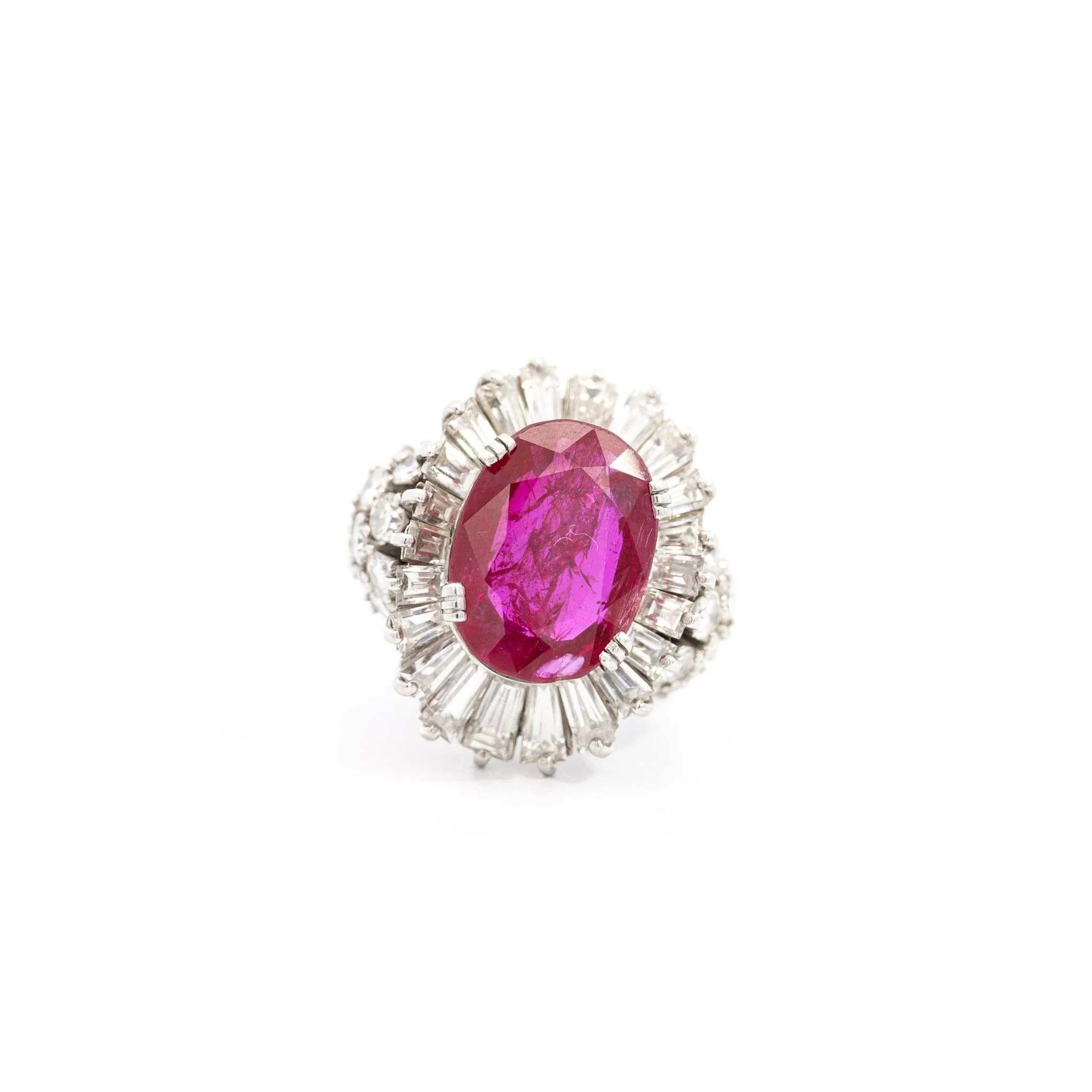 Vintage AGL Certified 6.95 Carat No Heat Burma Ruby & Diamond Cocktail Ring - Image 4