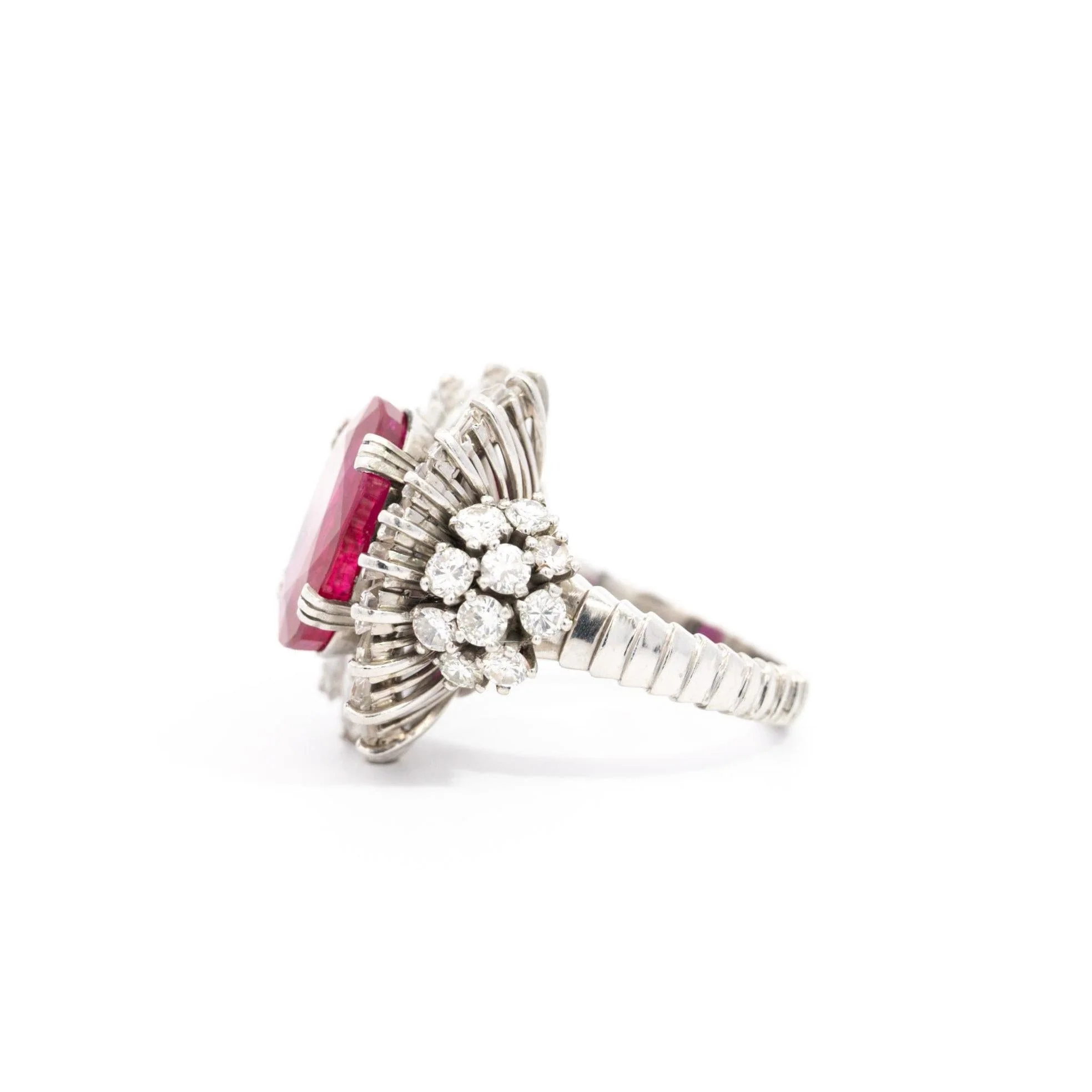 Vintage AGL Certified 6.95 Carat No Heat Burma Ruby & Diamond Cocktail Ring - Image 5