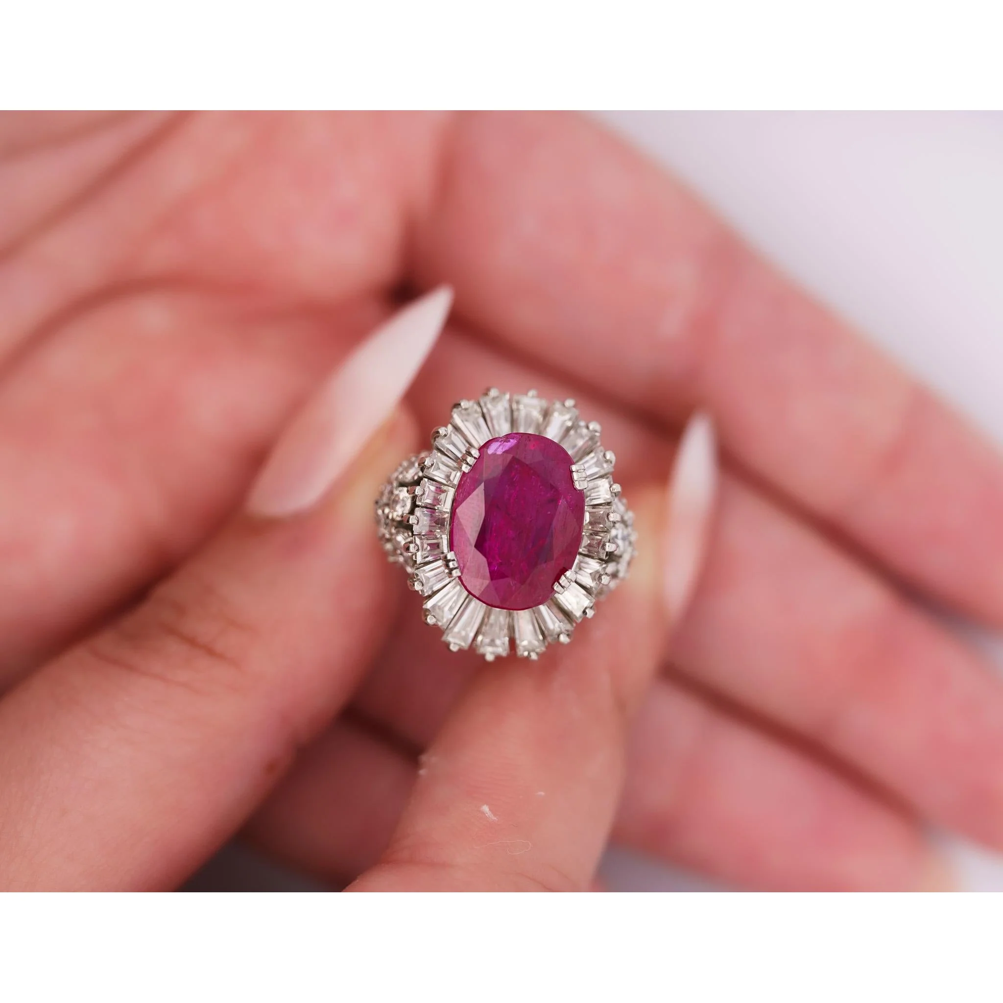 Vintage AGL Certified 6.95 Carat No Heat Burma Ruby & Diamond Cocktail Ring - Image 7