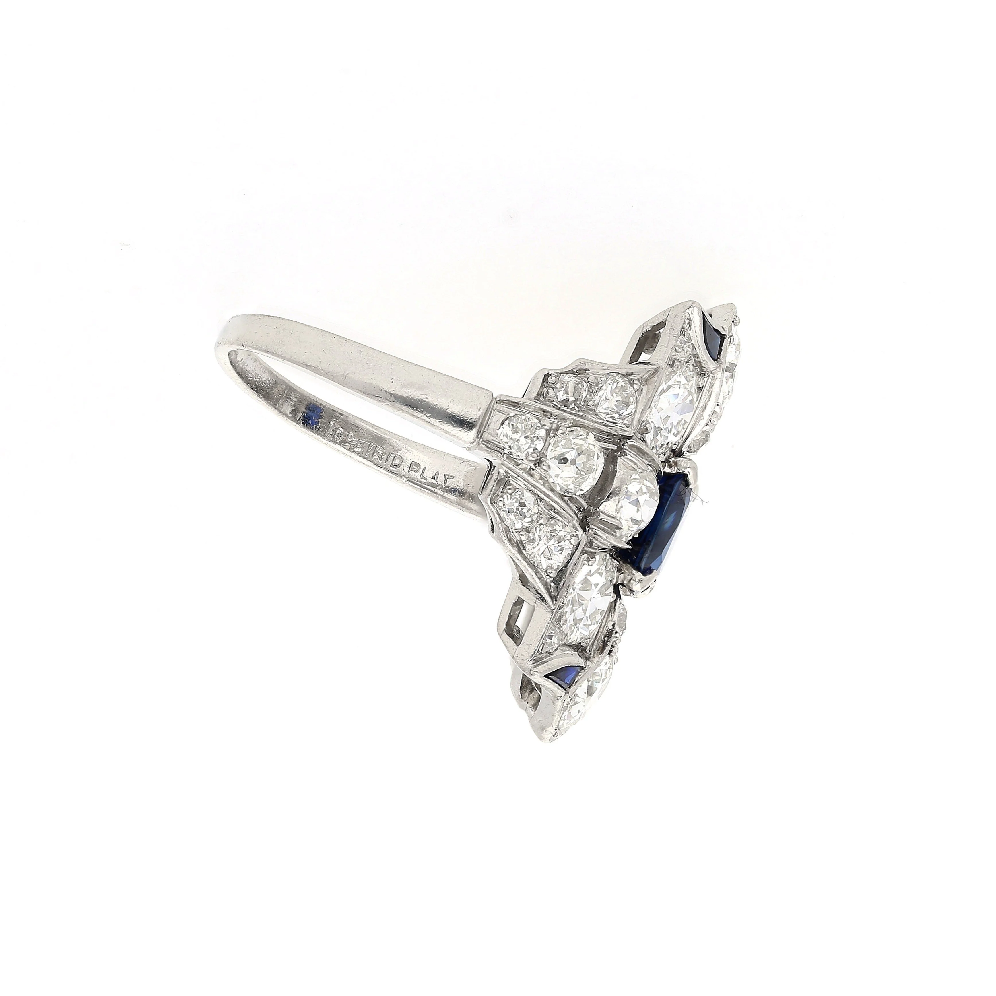 Vintage AGL Certified No Heat Blue Sapphire and Old Euro Cut Diamond Ring in Platinum - Image 6
