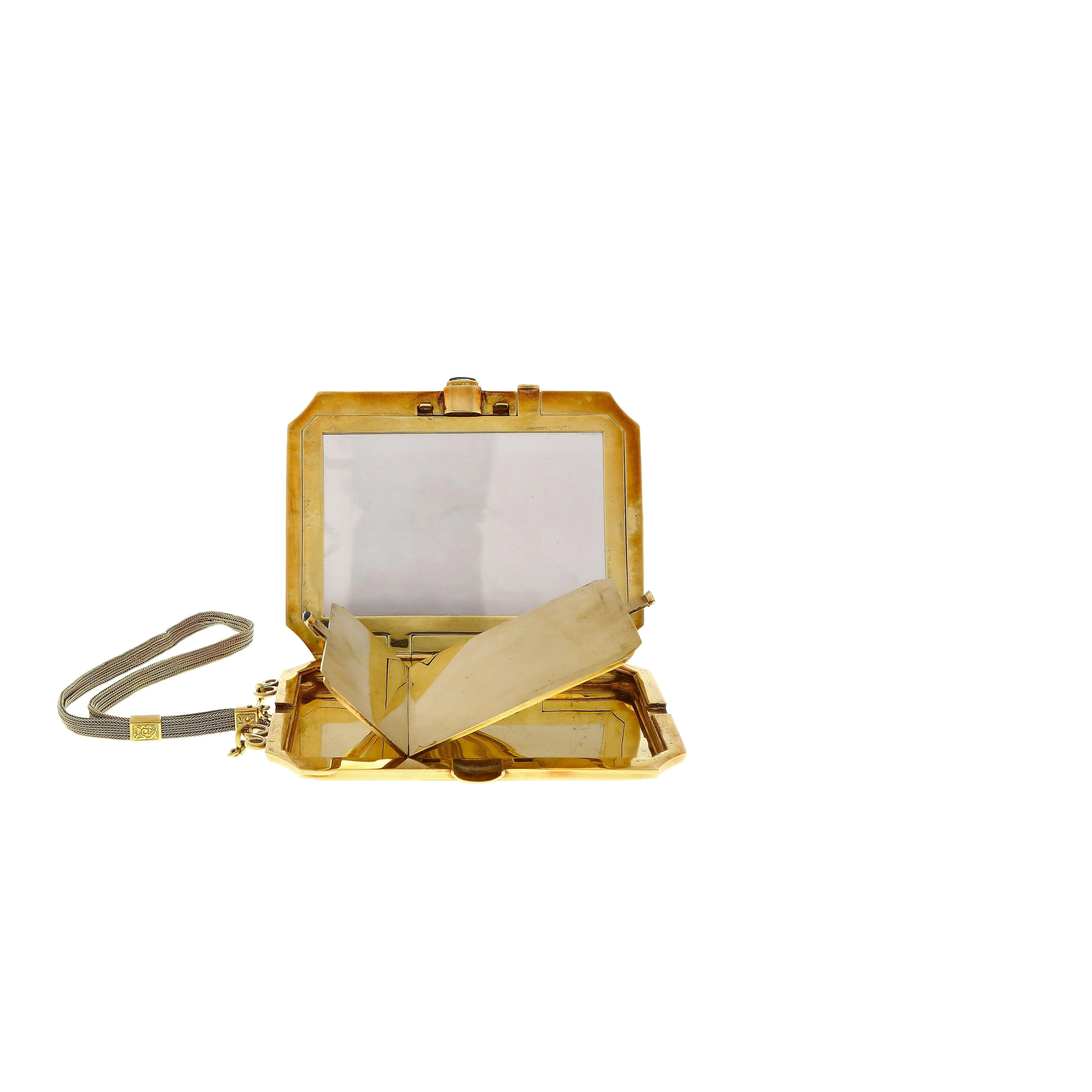 Vintage Art Deco Sapphire and Diamond Ladies Powder Box With Mirror - Image 2