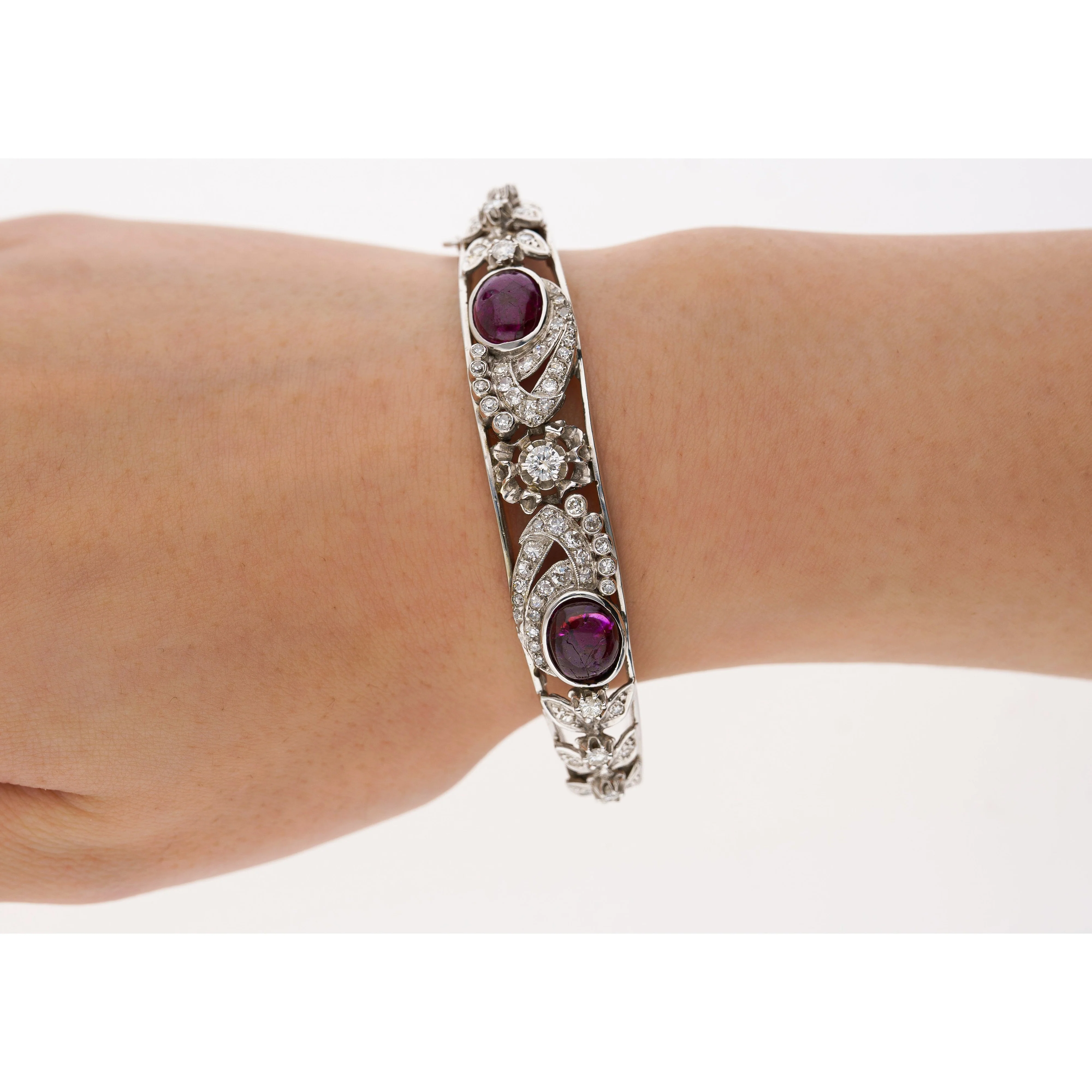 Vintage Art Deco Tourmaline and Diamond Bangle Bracelet in 14K White Gold - Image 10
