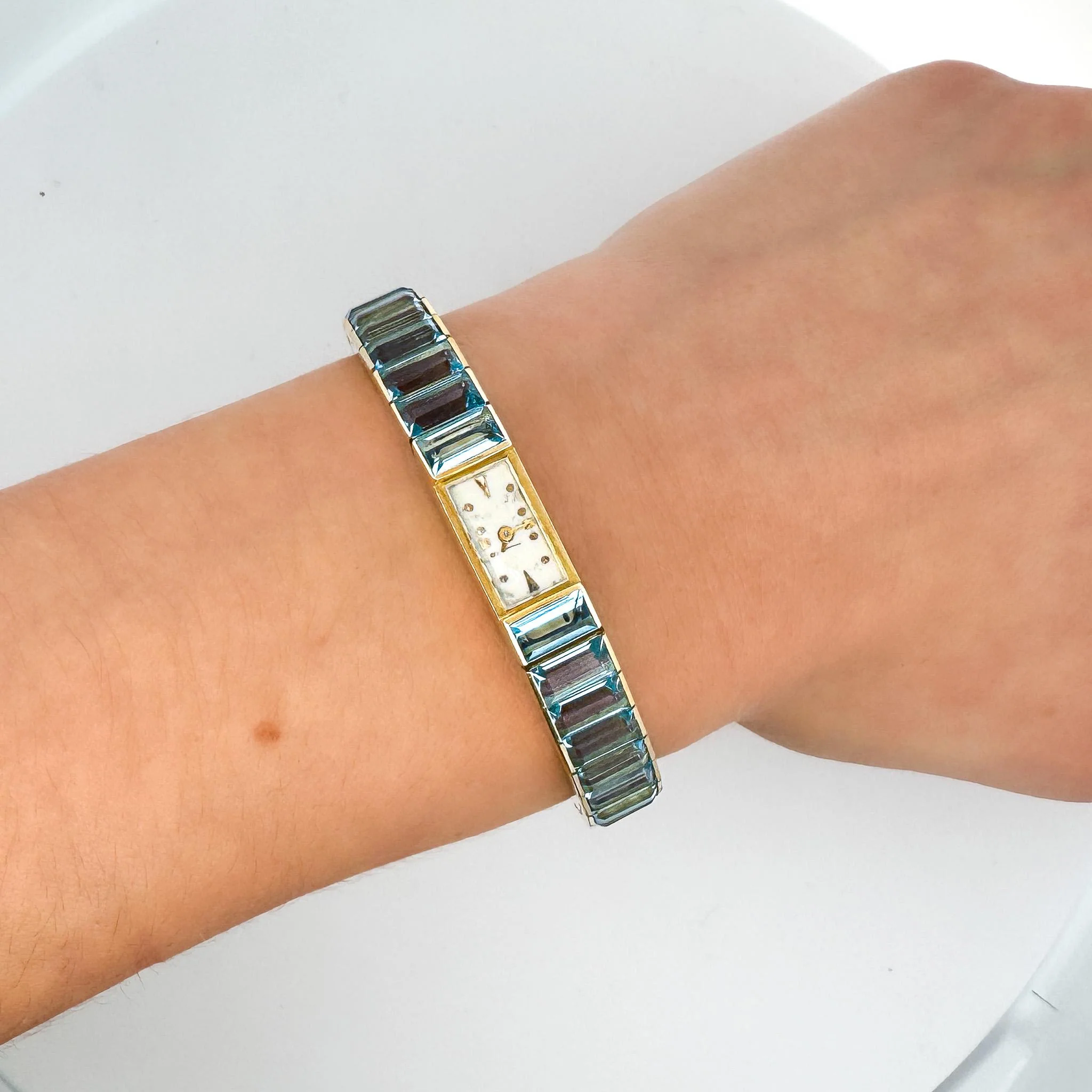 Vintage Blancpain Rayville Gold Ladies Watch On Aquamarine Bracelet - Image 2