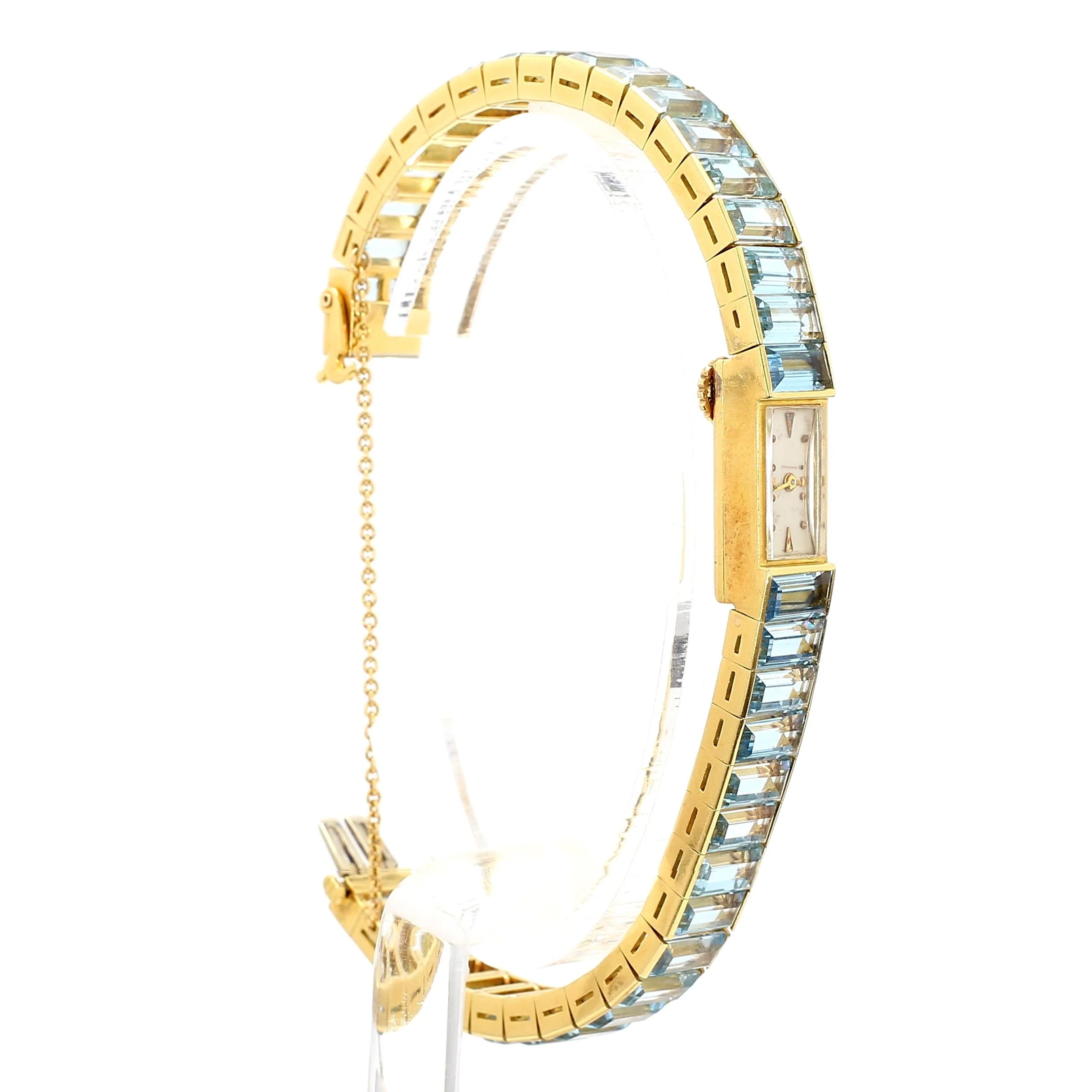 Vintage Blancpain Rayville Gold Ladies Watch On Aquamarine Bracelet - Image 6