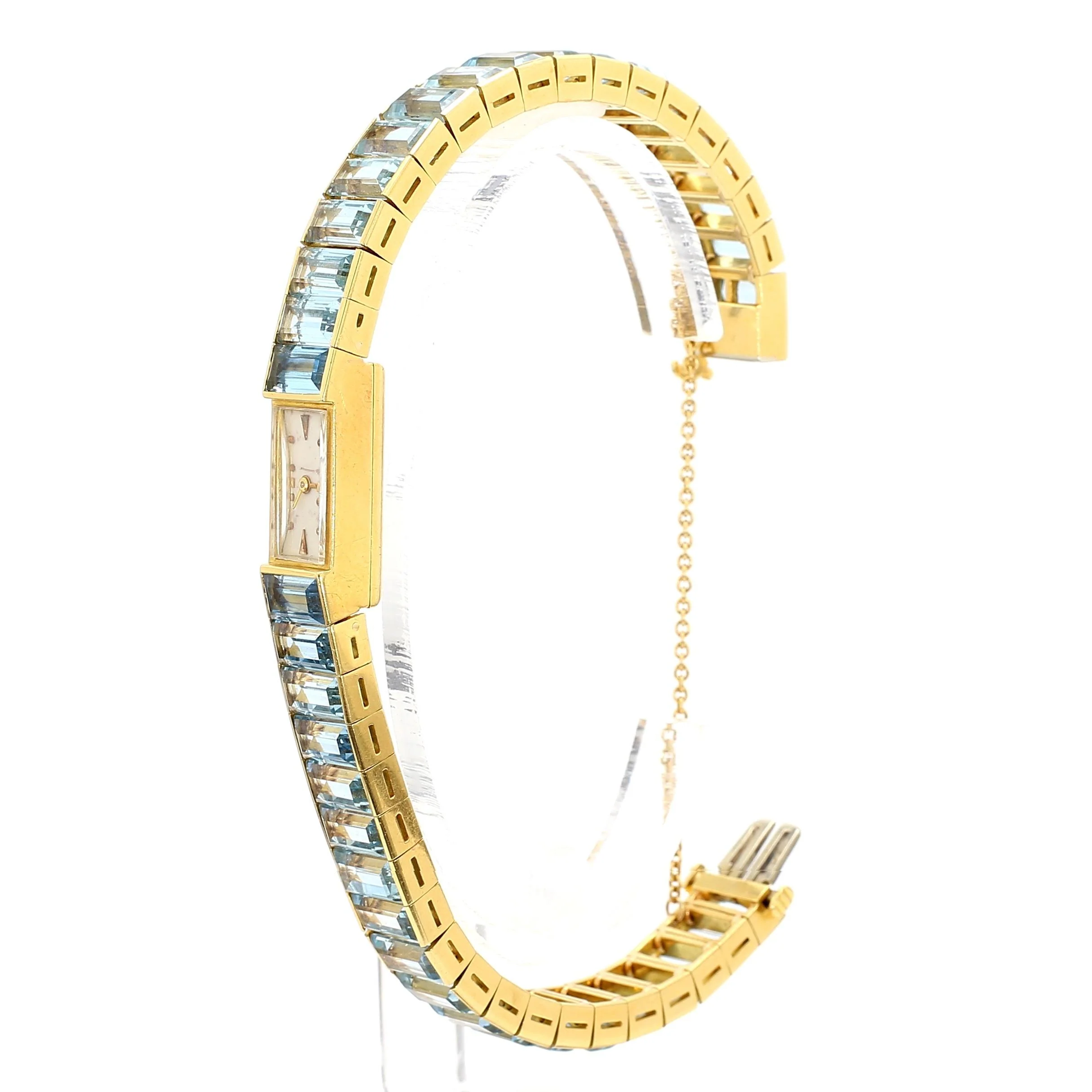 Vintage Blancpain Rayville Gold Ladies Watch On Aquamarine Bracelet - Image 8