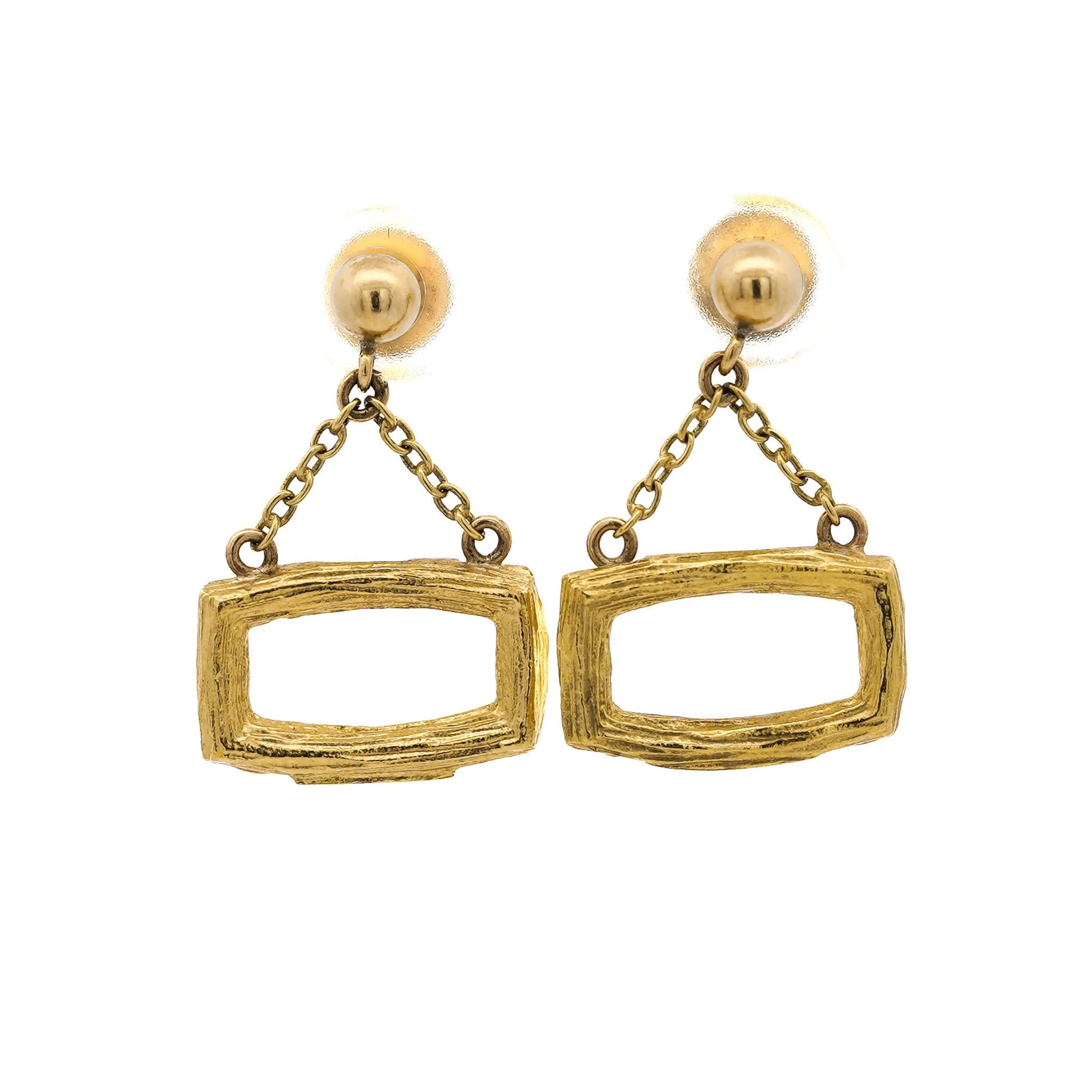 Vintage Bucherer 18K Yellow Gold Brushed Finish Dangle Earrings - Image 2
