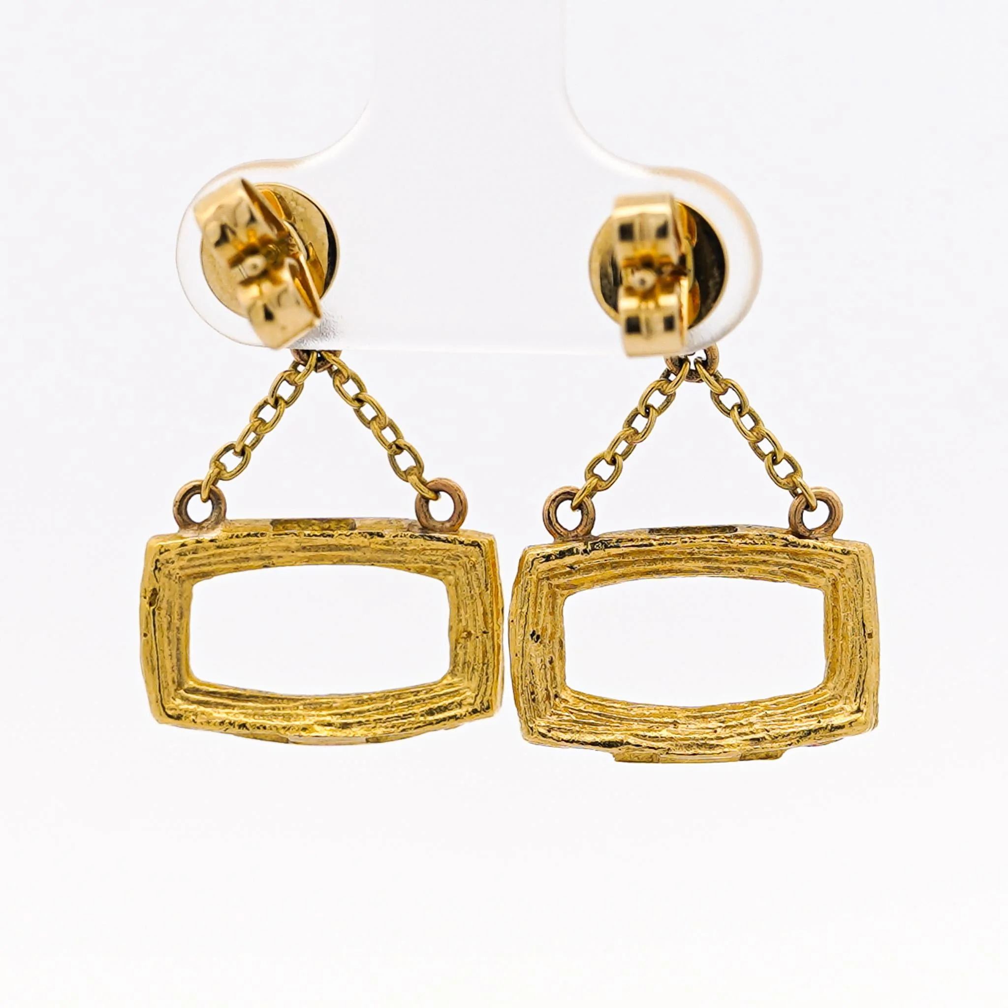 Vintage Bucherer 18K Yellow Gold Brushed Finish Dangle Earrings - Image 6