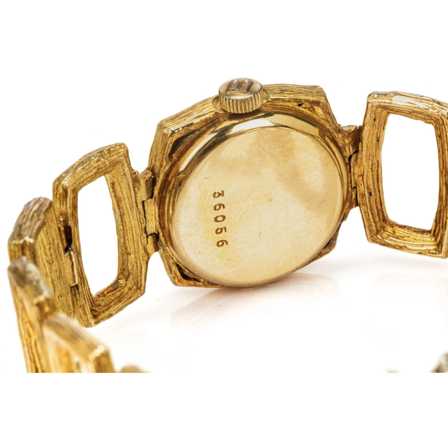 Vintage Bucherer 18K Gold Ladies Textured Square Link Bracelet Watch - Image 6