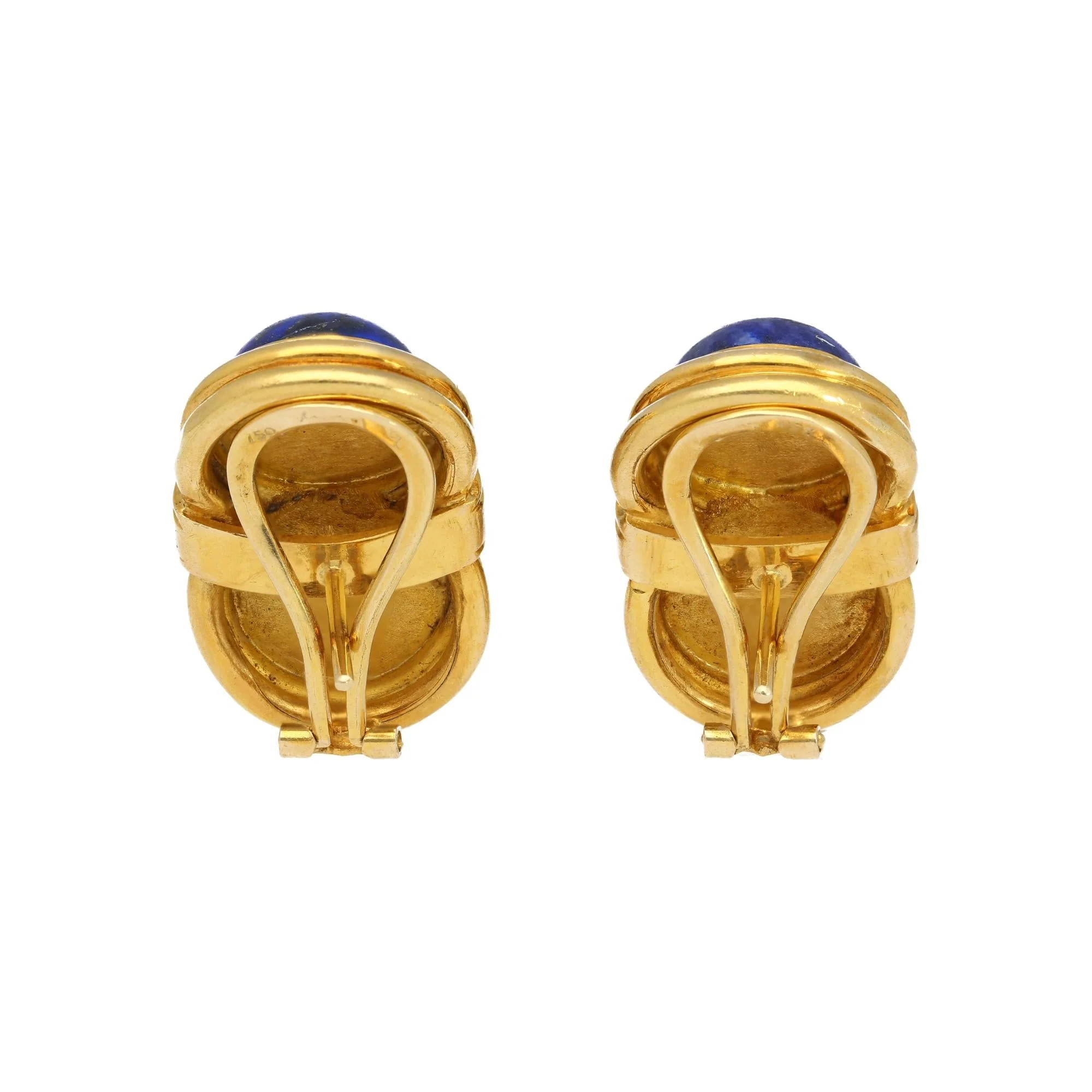 Vintage Cabochon Cut Lapis Lazuli and Diamond 18K Yellow Gold Clip-On Earrings - Image 2