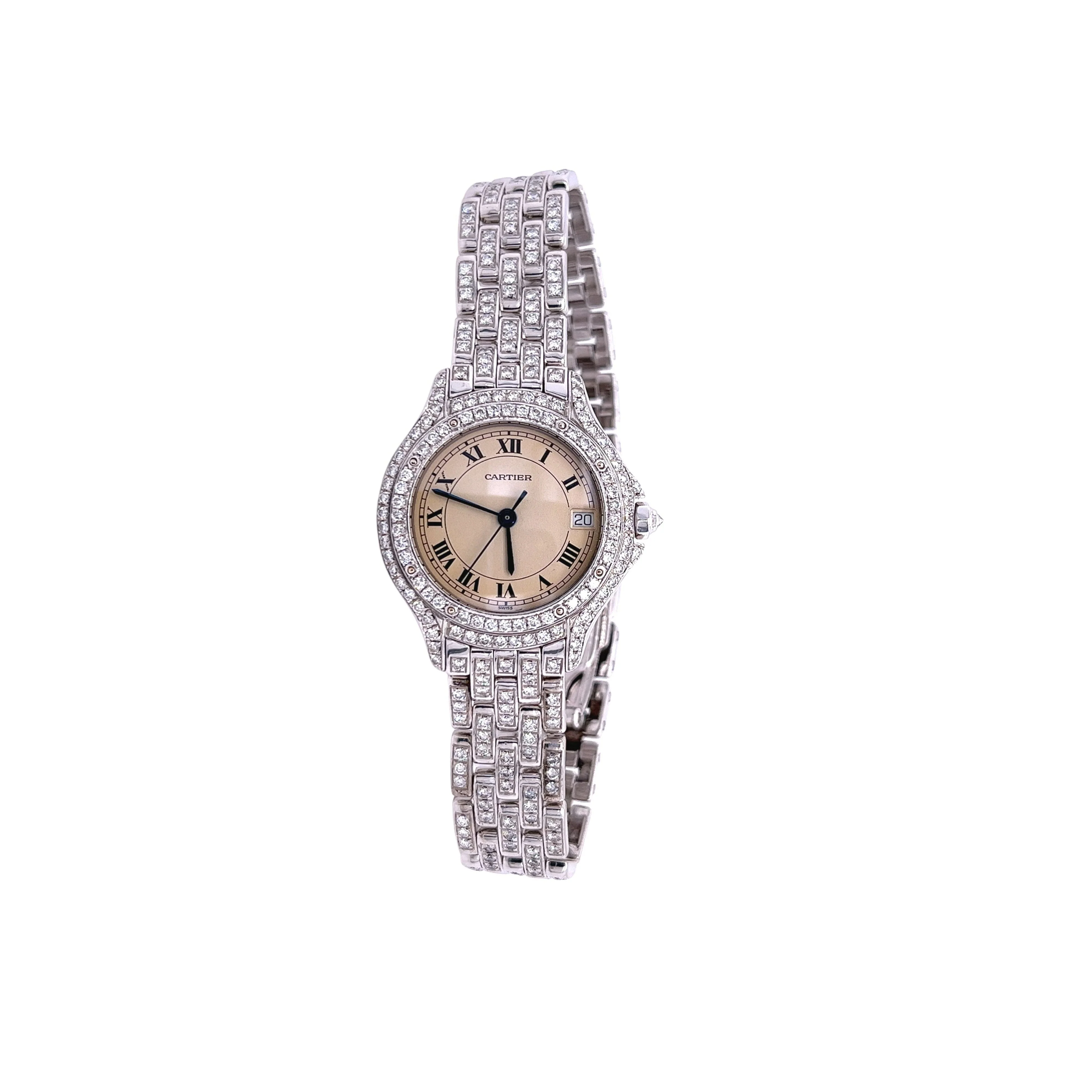 Vintage Cartier 28mm Round Dial Ballon Watch in 18k White Gold with Diamonds - Image 3