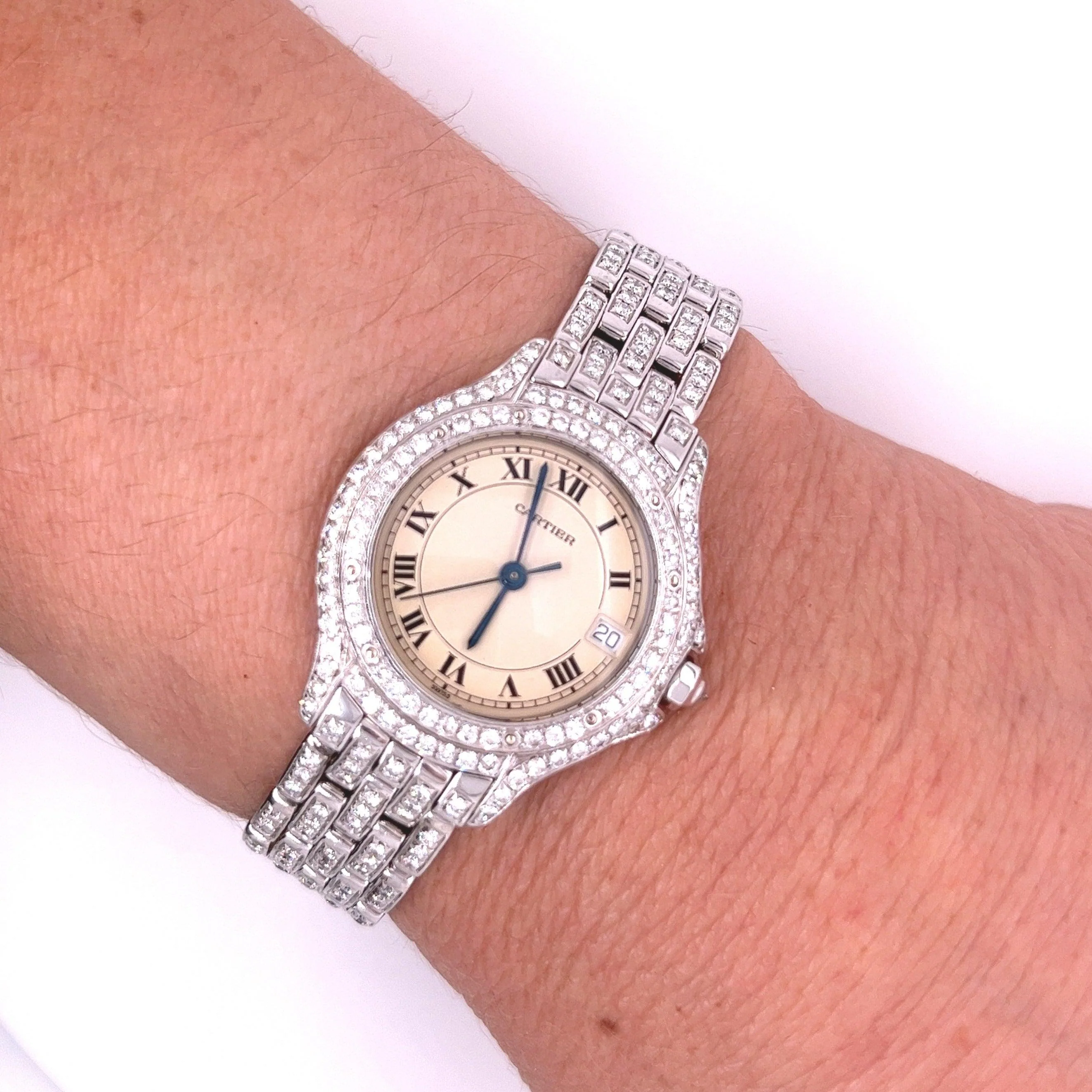 Vintage Cartier 28mm Round Dial Ballon Watch in 18k White Gold with Diamonds - Image 5