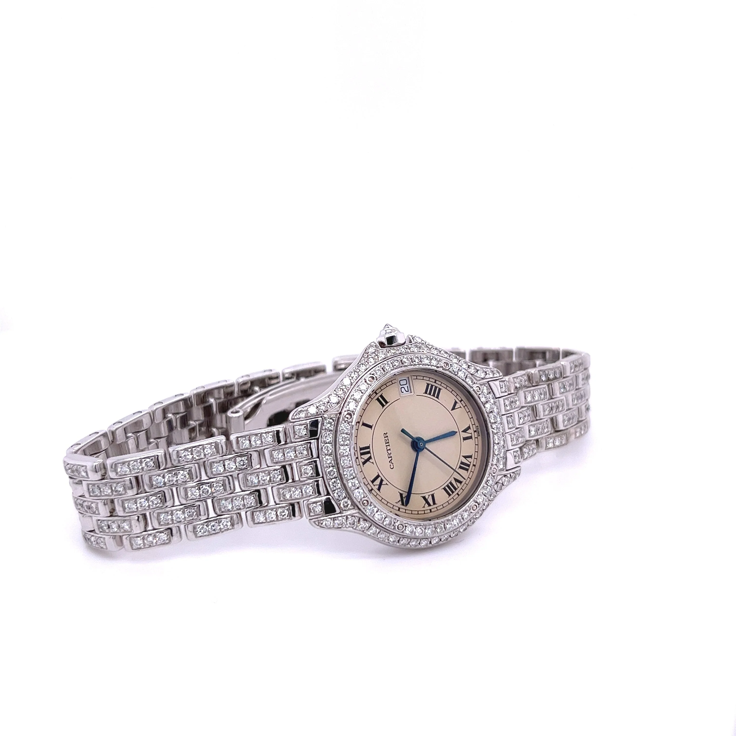 Vintage Cartier 28mm Round Dial Ballon Watch in 18k White Gold with Diamonds - Image 6