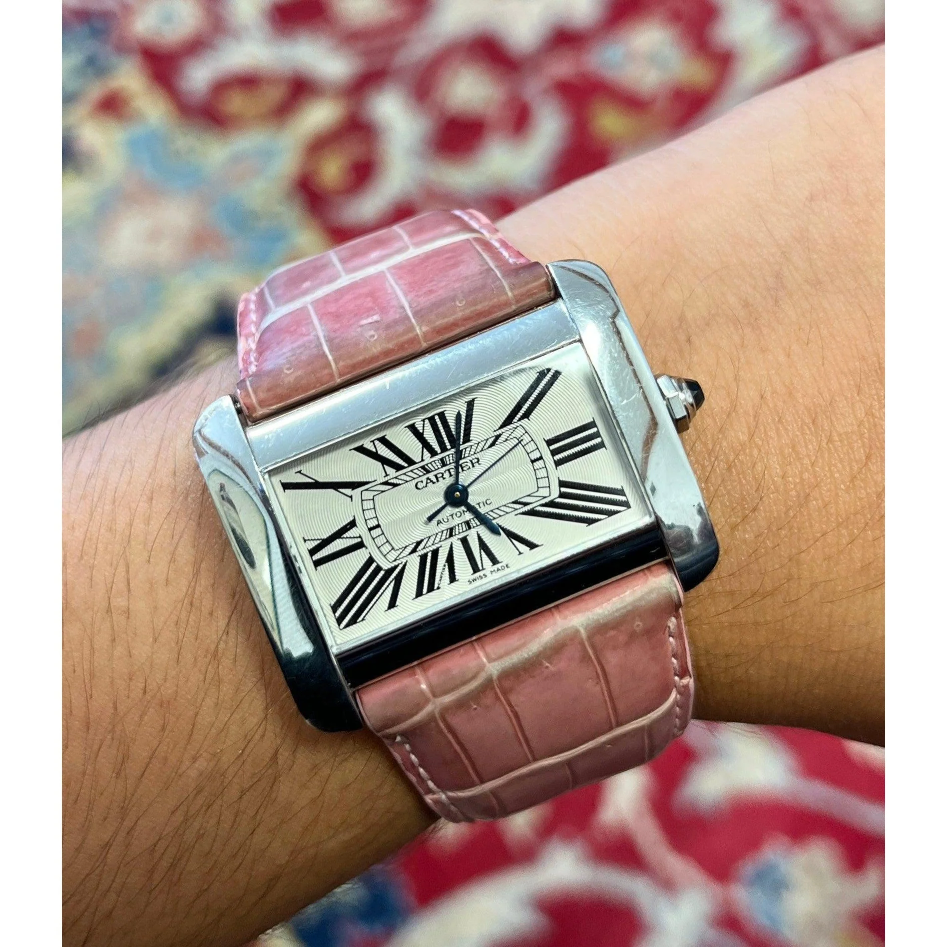 Vintage Cartier Divan 2612 Ladies Wrist Watch W/ Pink Leather Strap - Image 8