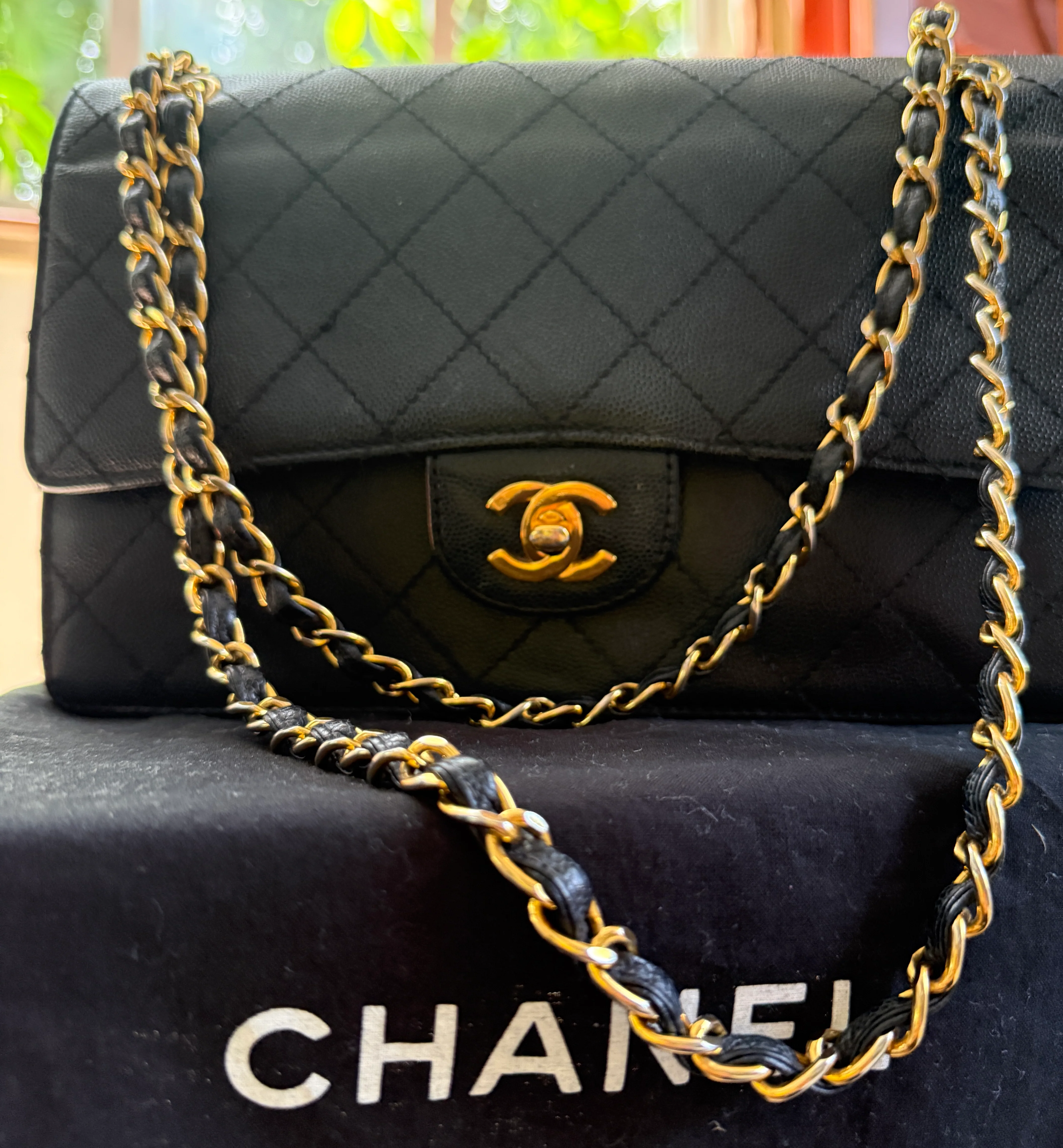 Vintage Rare Original Chanel Medium Classic Flap – Navy Blue Caviar Leather - Image 5