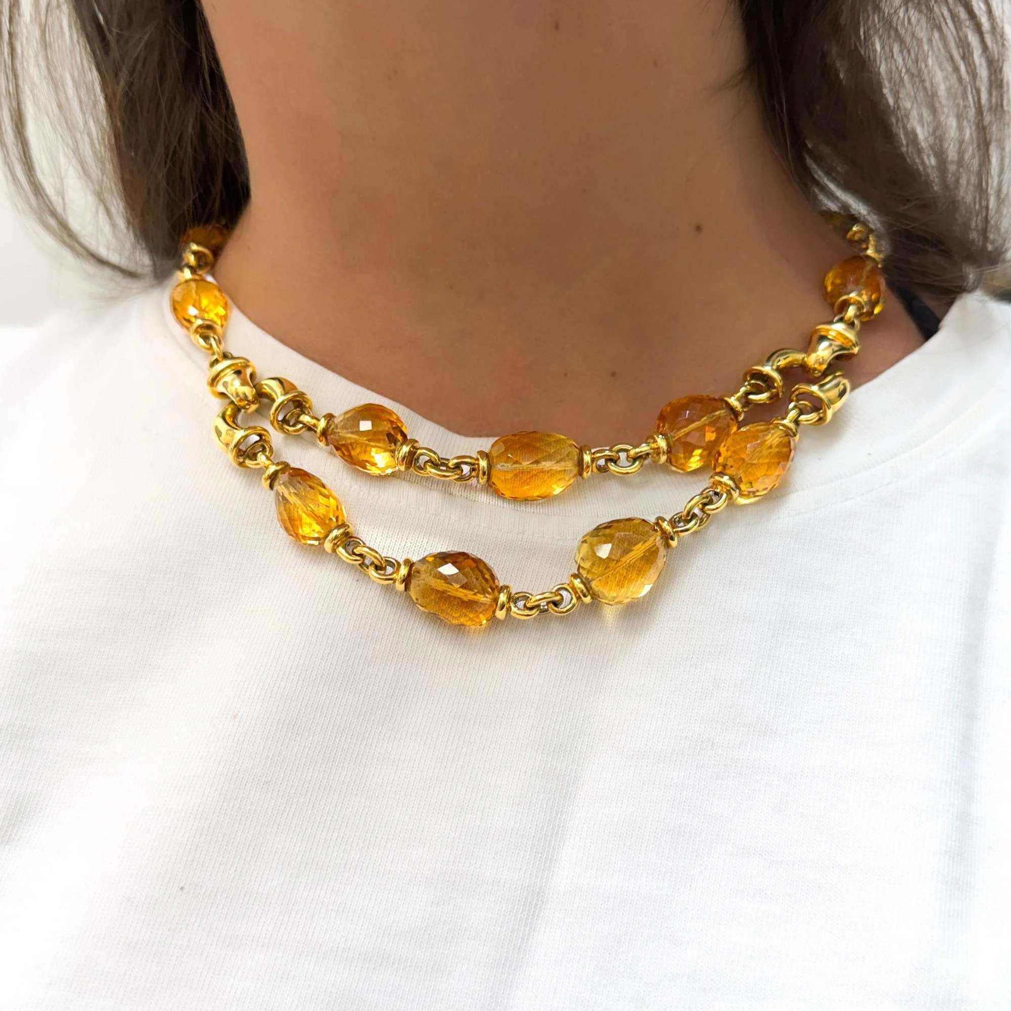 Vintage Citrine Bead 18K Gold Two Strand Necklace - Image 9