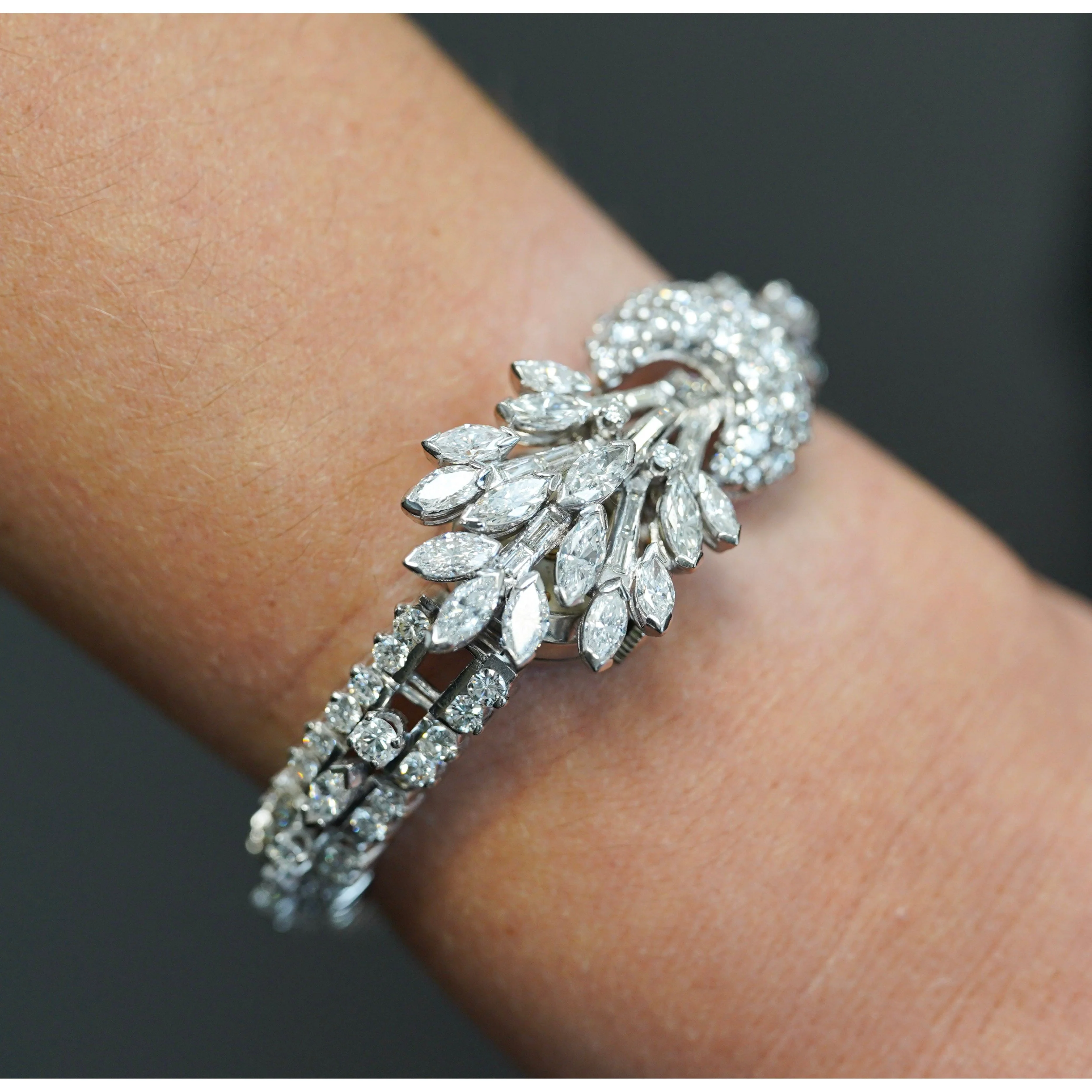 Vintage Ebel 11 Carat Multi-Cut Diamond & Platinum Hidden Secret Watch | Circa 1940 - Image 13