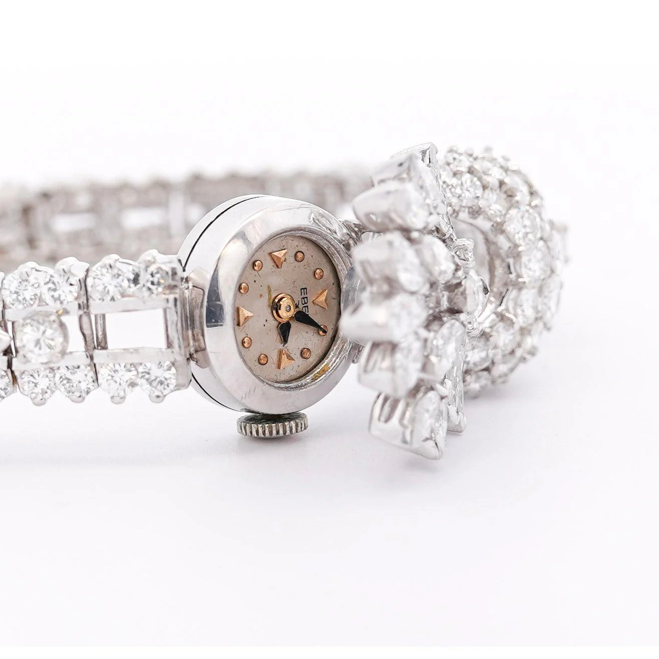 Vintage Ebel 11 Carat Multi-Cut Diamond & Platinum Hidden Secret Watch | Circa 1940 - Image 4