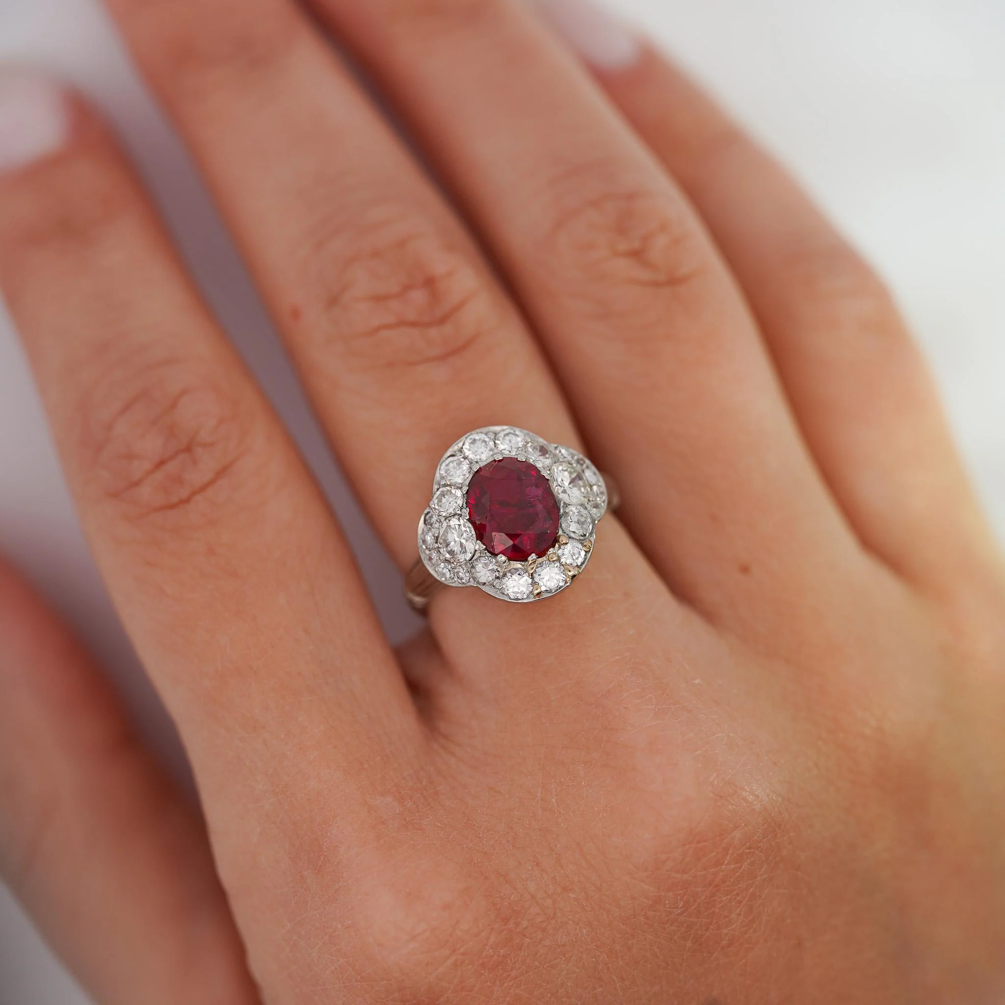 Vintage GIA Cert. 2.3 Carat No Heat Burma Ruby & Diamond in Platinum Ring - Image 2