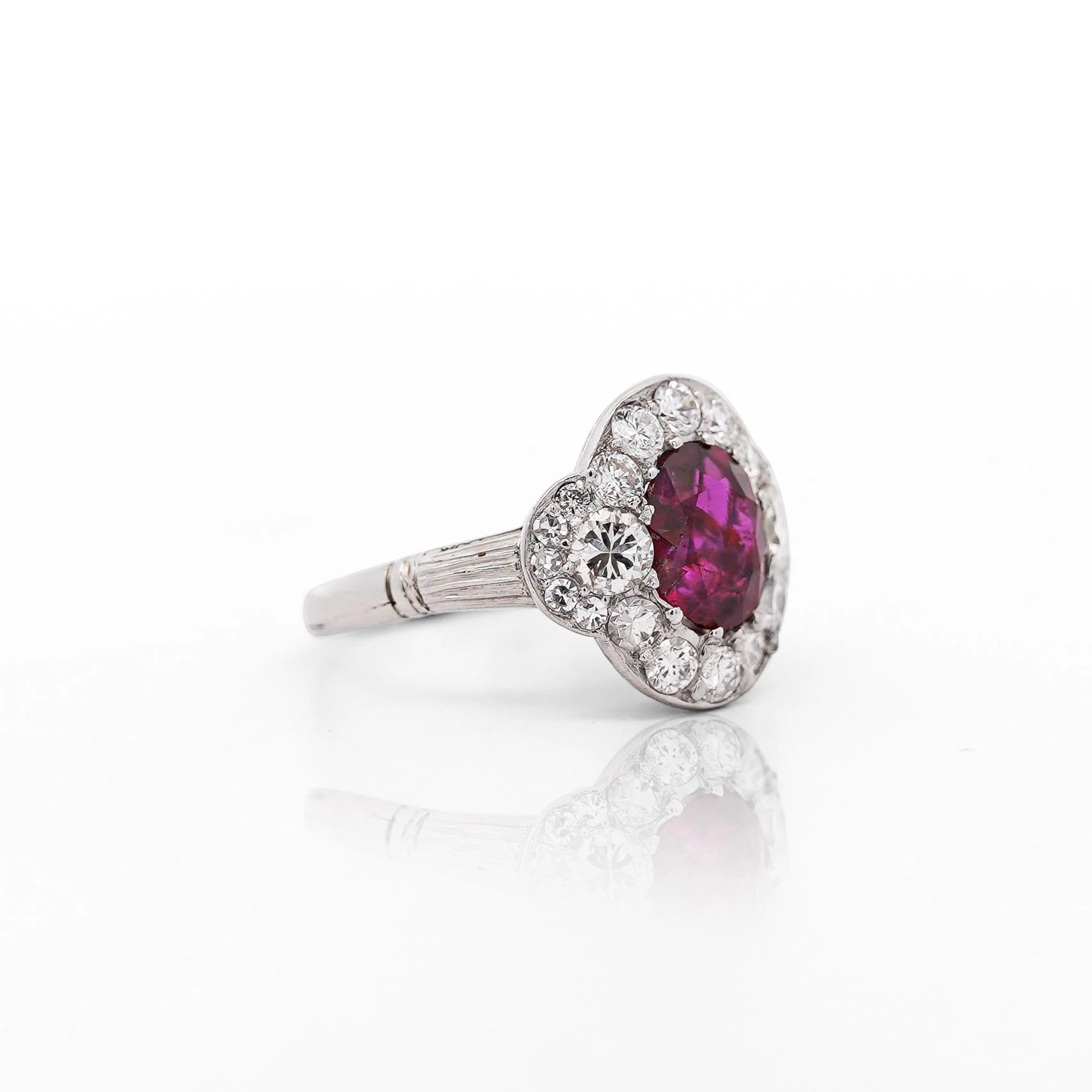 Vintage GIA Cert. 2.3 Carat No Heat Burma Ruby & Diamond in Platinum Ring - Image 4