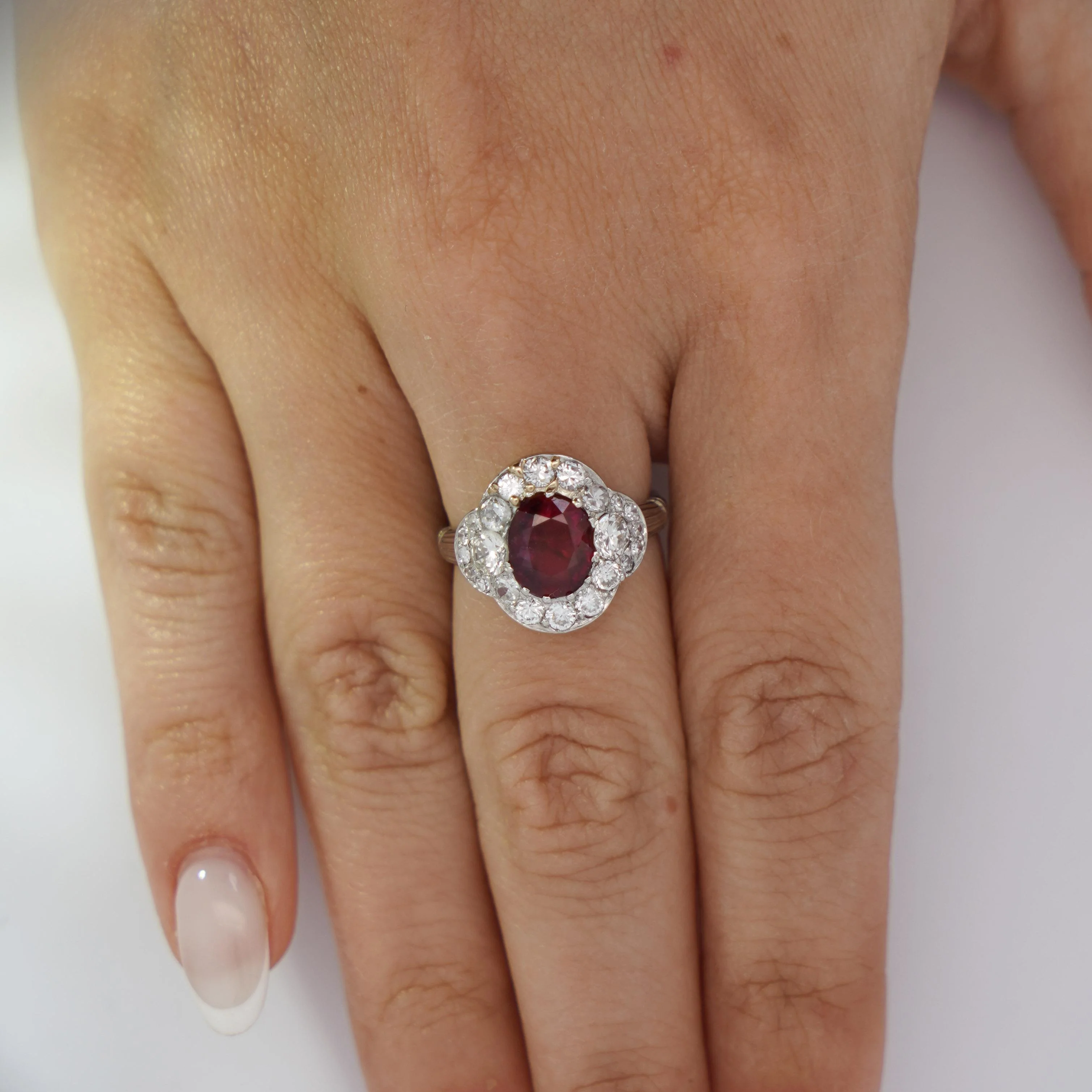 Vintage GIA Cert. 2.3 Carat No Heat Burma Ruby & Diamond in Platinum Ring - Image 7
