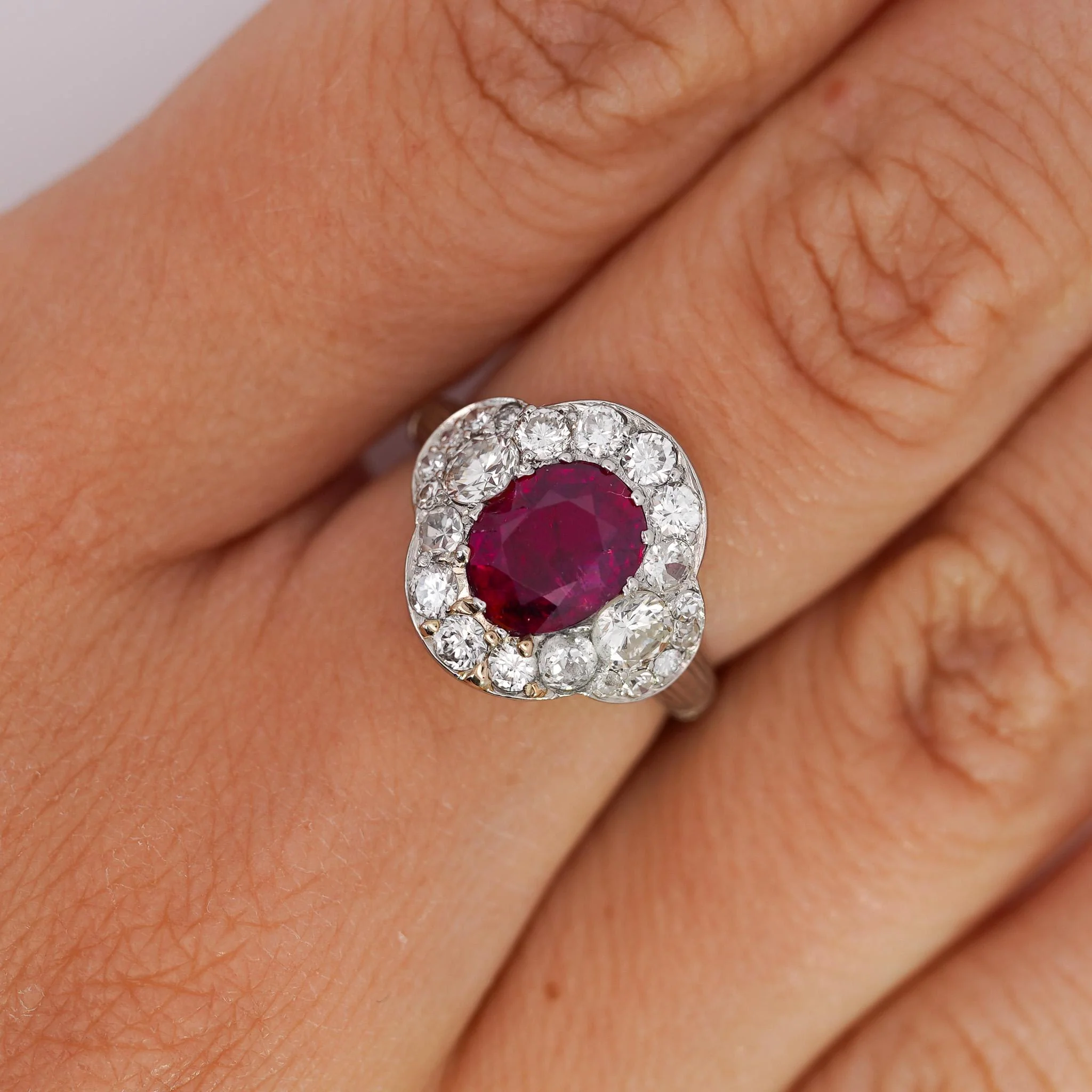 Vintage GIA Cert. 2.3 Carat No Heat Burma Ruby & Diamond in Platinum Ring - Image 8