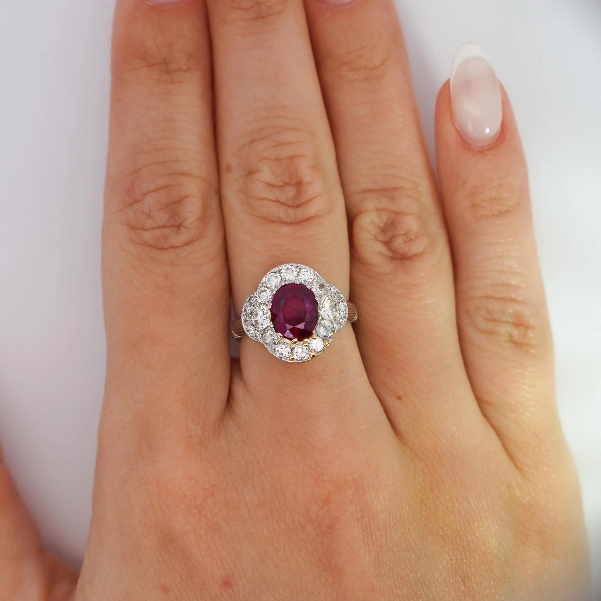 Vintage GIA Cert. 2.3 Carat No Heat Burma Ruby & Diamond in Platinum Ring - Image 9