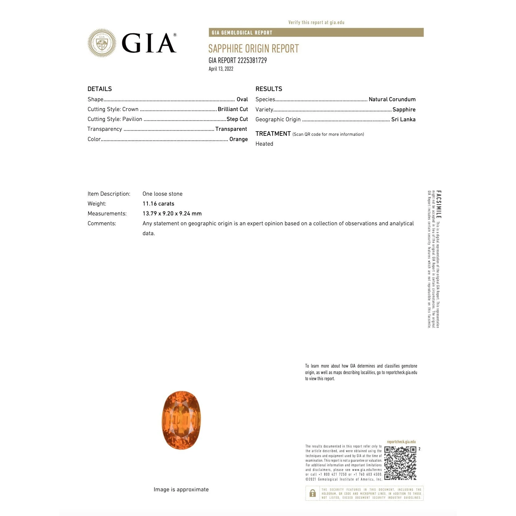 Vintage GIA Certified 11.16 Carat Oval Orange Sapphire in 14K Rose Gold - Image 3